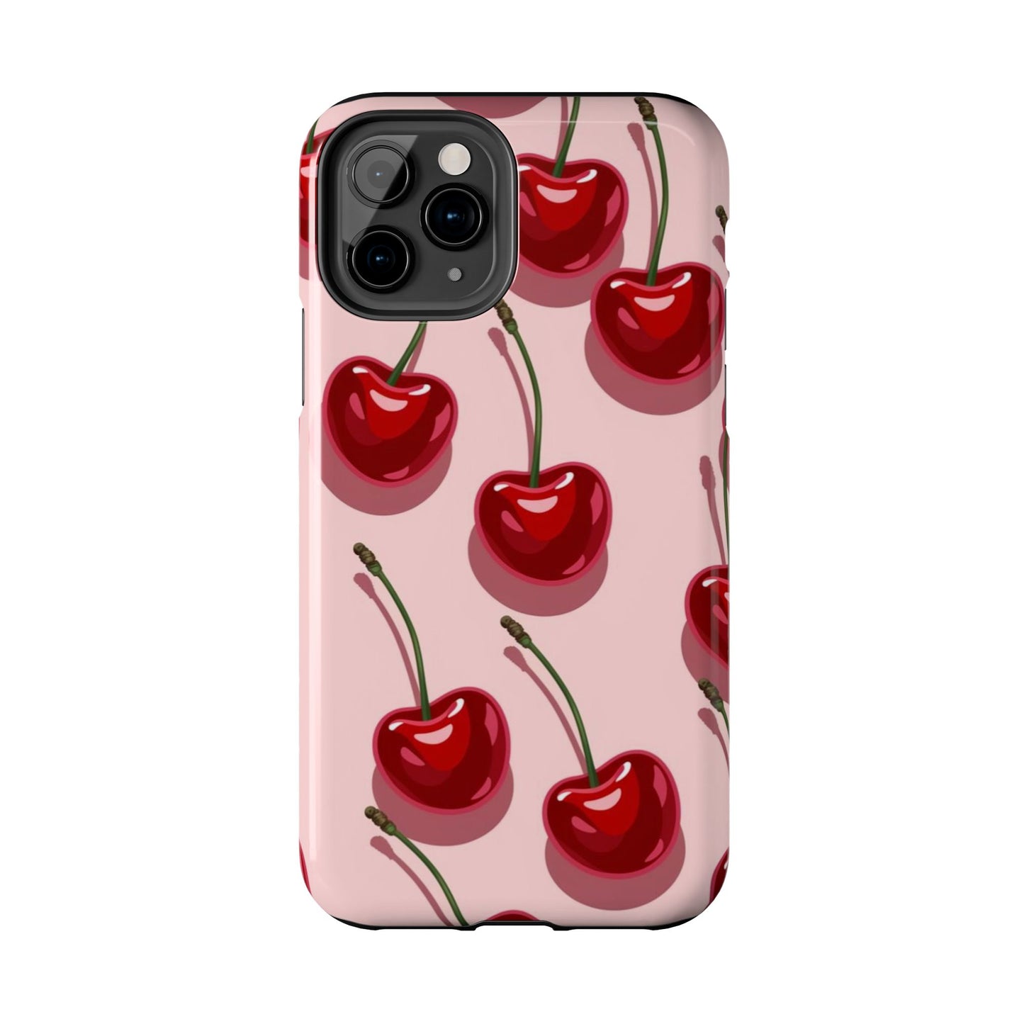 Cherry Pattern Tough Phone Case — Retro Pink Cherry Print Protective Phone Case