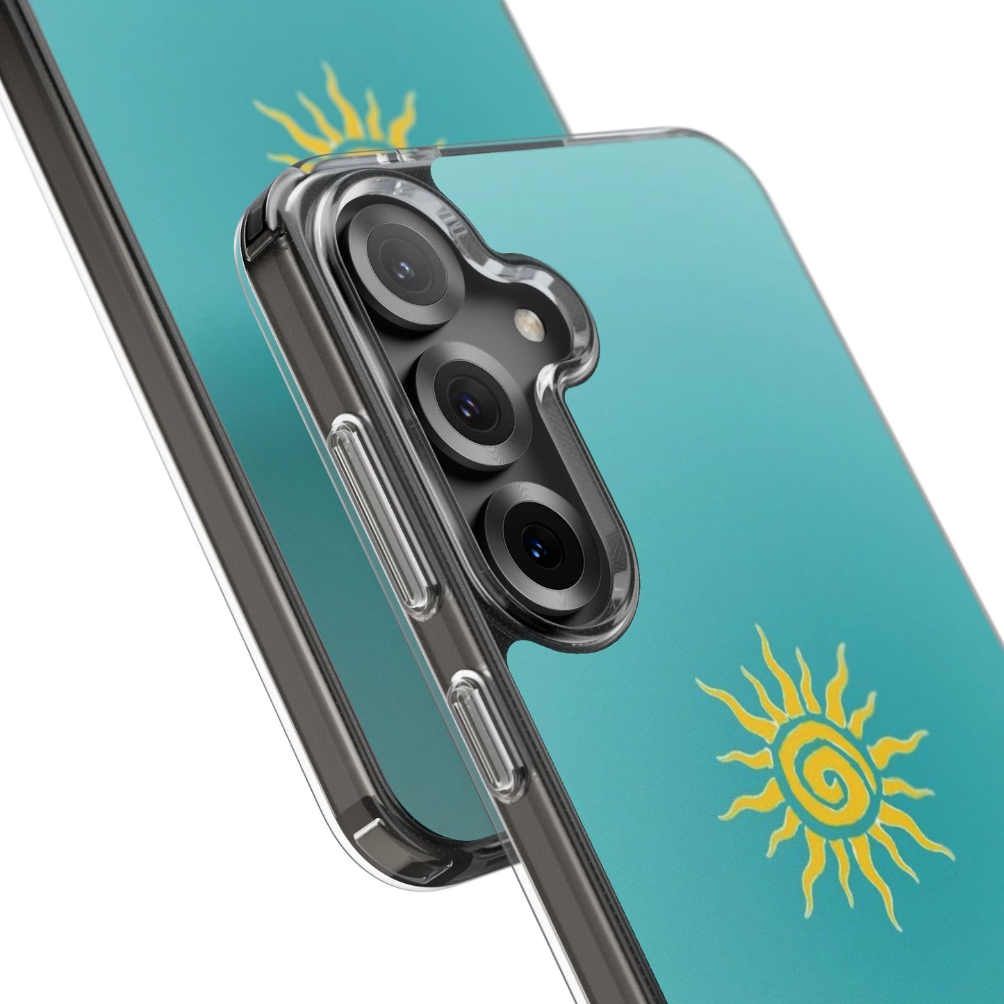 Clear Impact-Resistant Phone Case — Yellow Sun on Teal Gradient