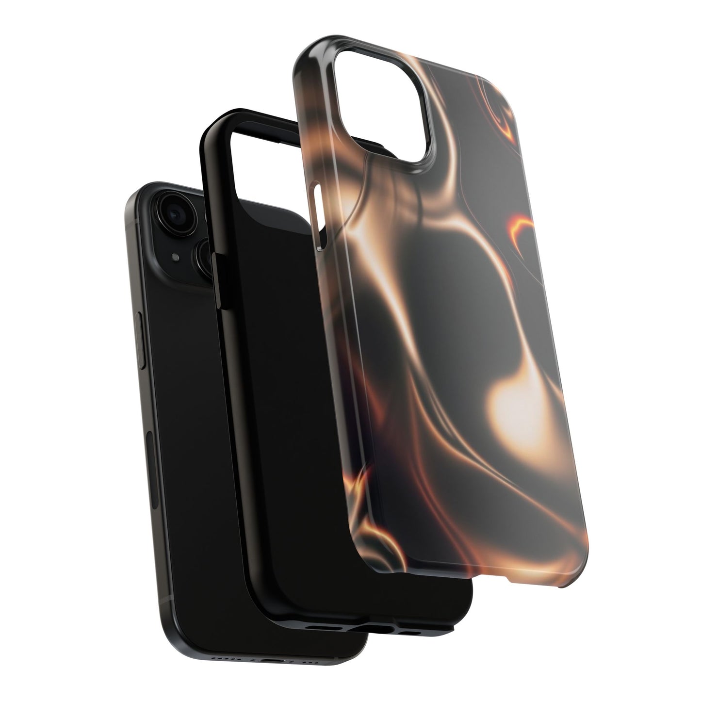 Abstract Liquid Glow Tough Phone Case — Black & Bronze Swirl Protective Cover