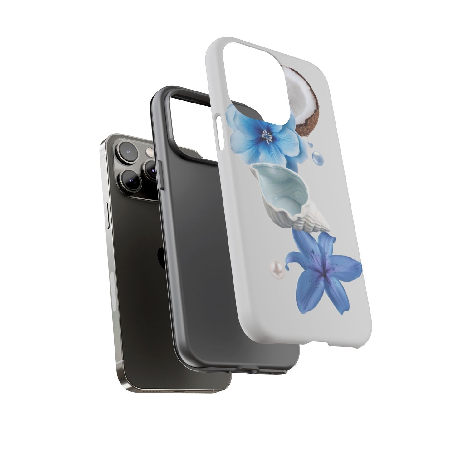 Tropical Blue Floral Phone Case — Coconut, Shell & Starfish Design