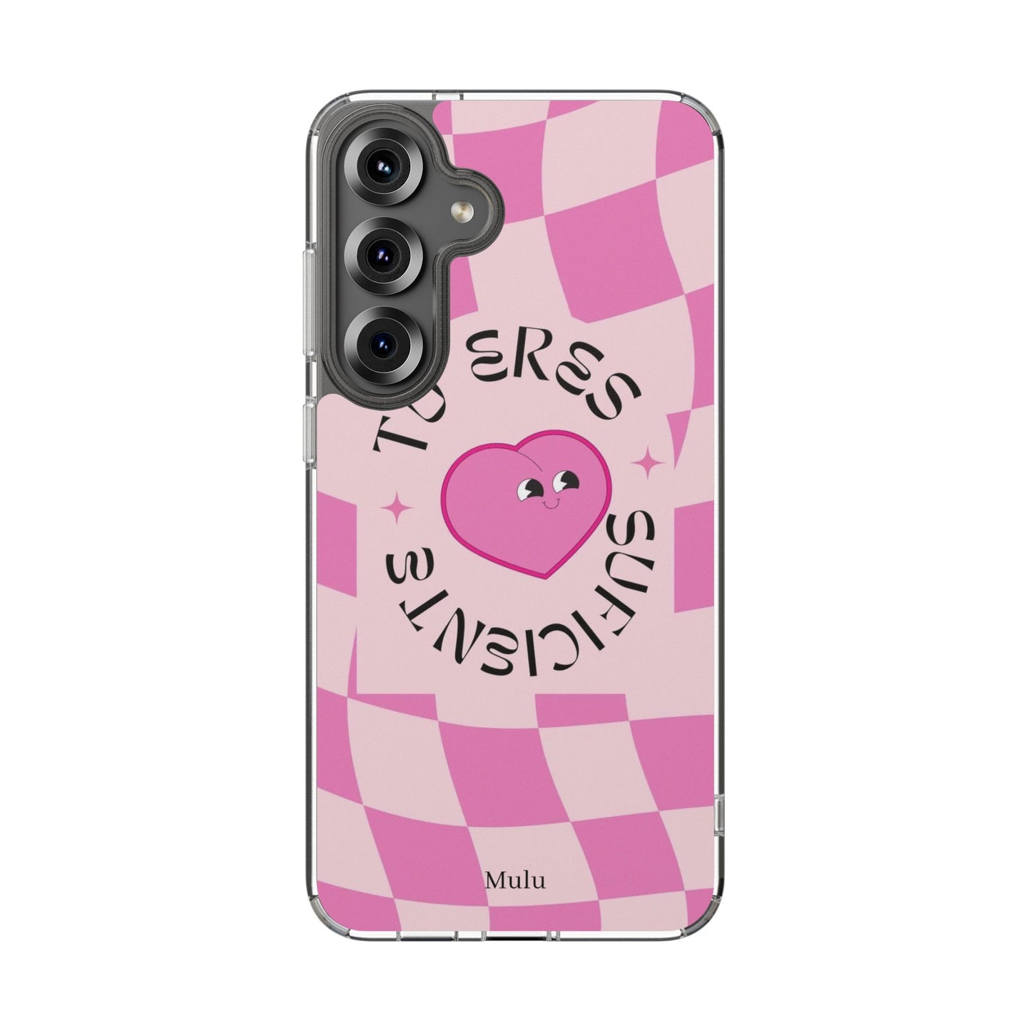 Clear Impact-Resistant Phone Case — Pink Checkerheart “Tu Eres Suficiente” Design