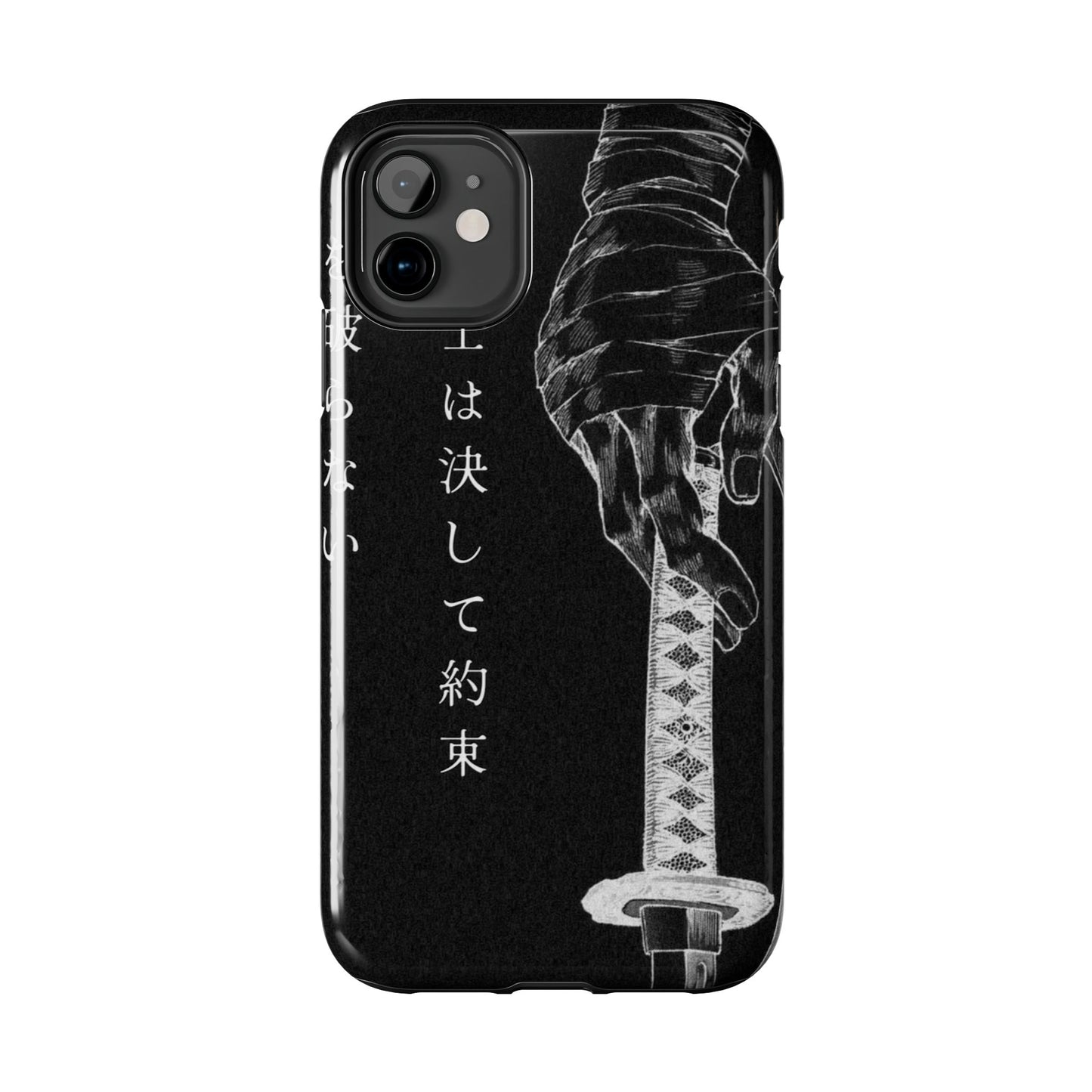 Samurai Vow Tough Phone Case — Black Katana Design with Japanese Text