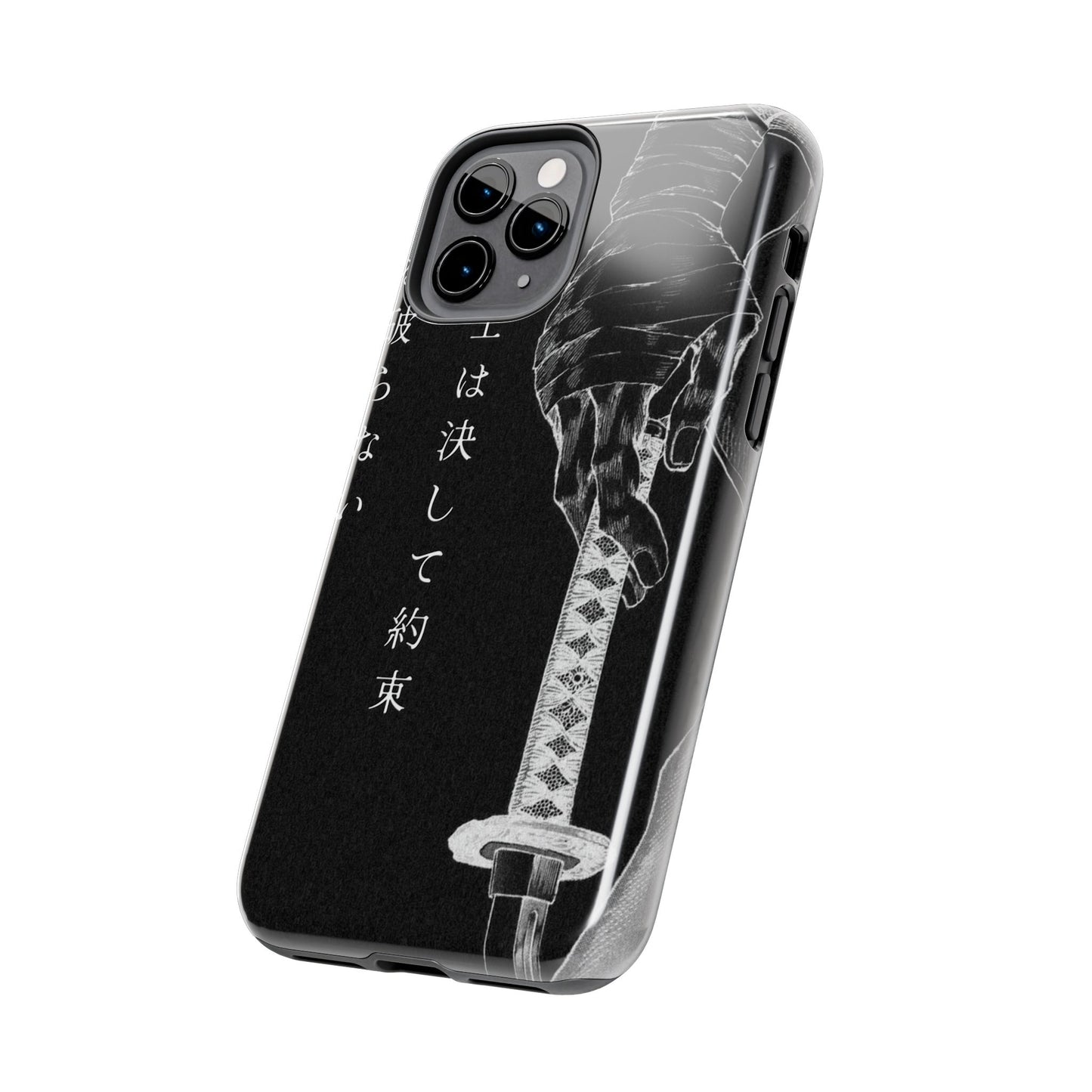 Samurai Vow Tough Phone Case — Black Katana Design with Japanese Text