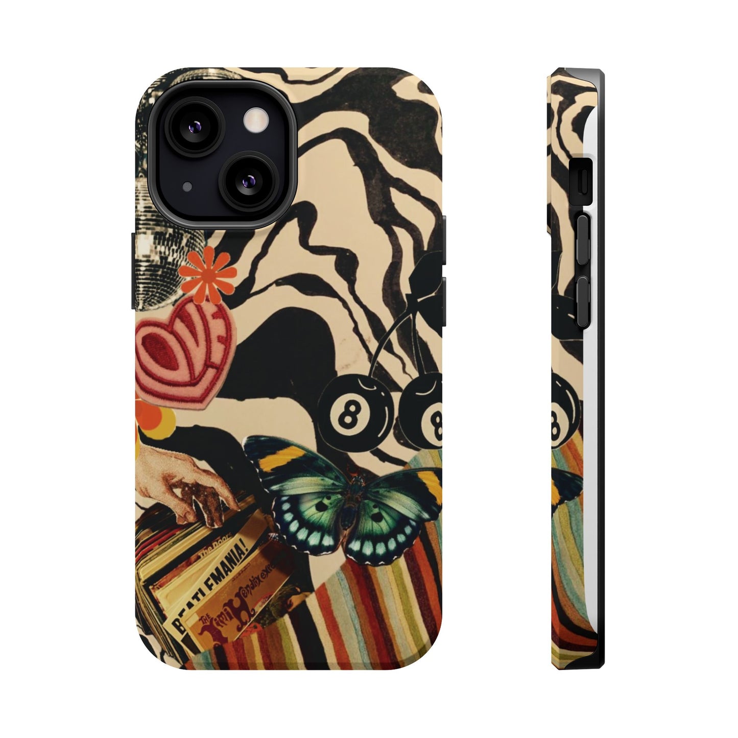 Phone Case — Retro Collage Magnetic Impact-Resistant Case with Butterfly & Zebra Print