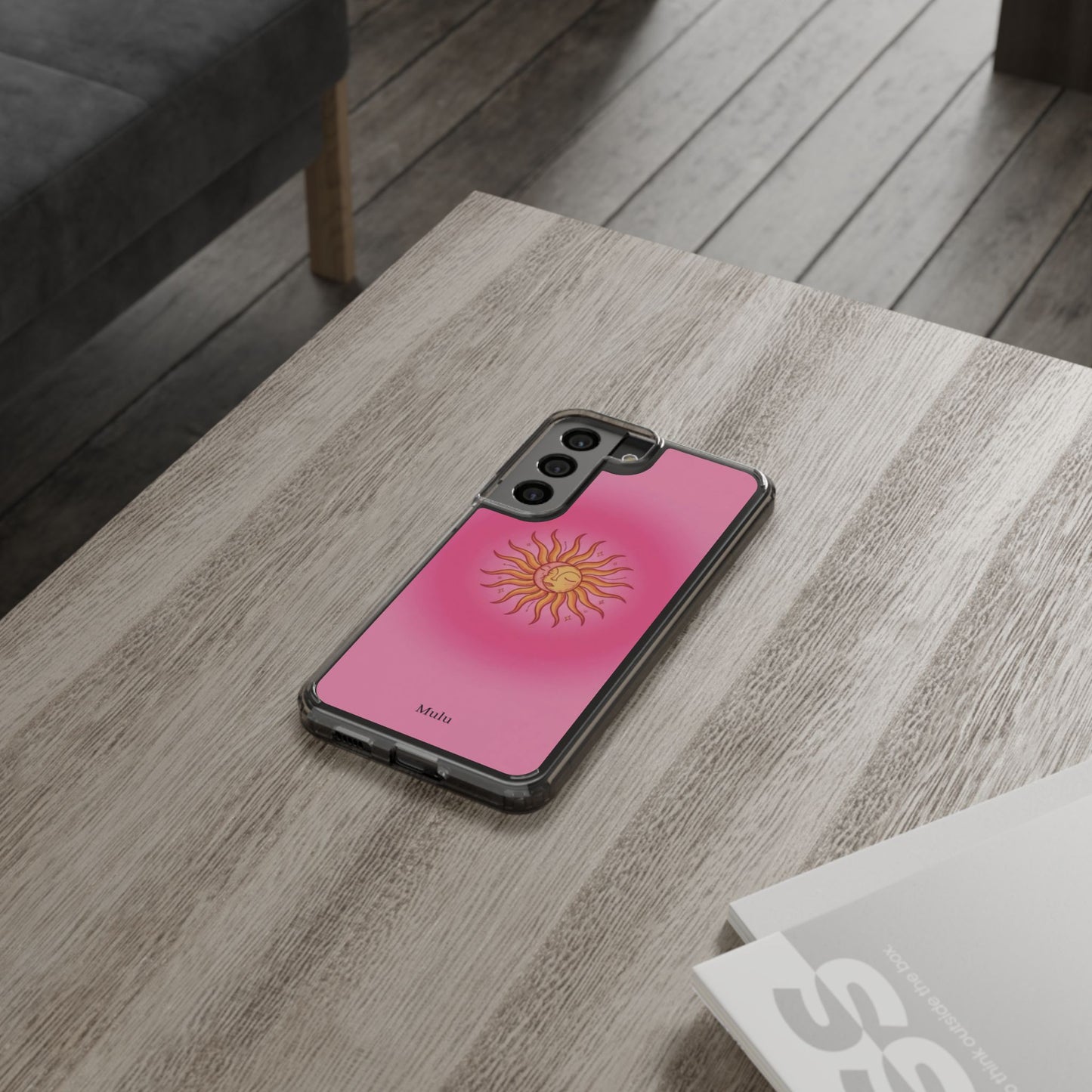 Pink Sun Phone Case — Radiant Sunburst Impact-Resistant Clear Case