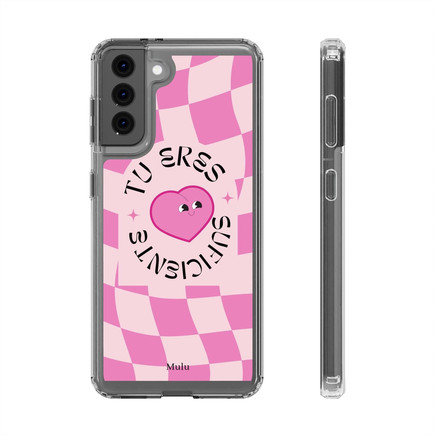 Clear Impact-Resistant Phone Case — Pink Checkerheart “Tu Eres Suficiente” Design