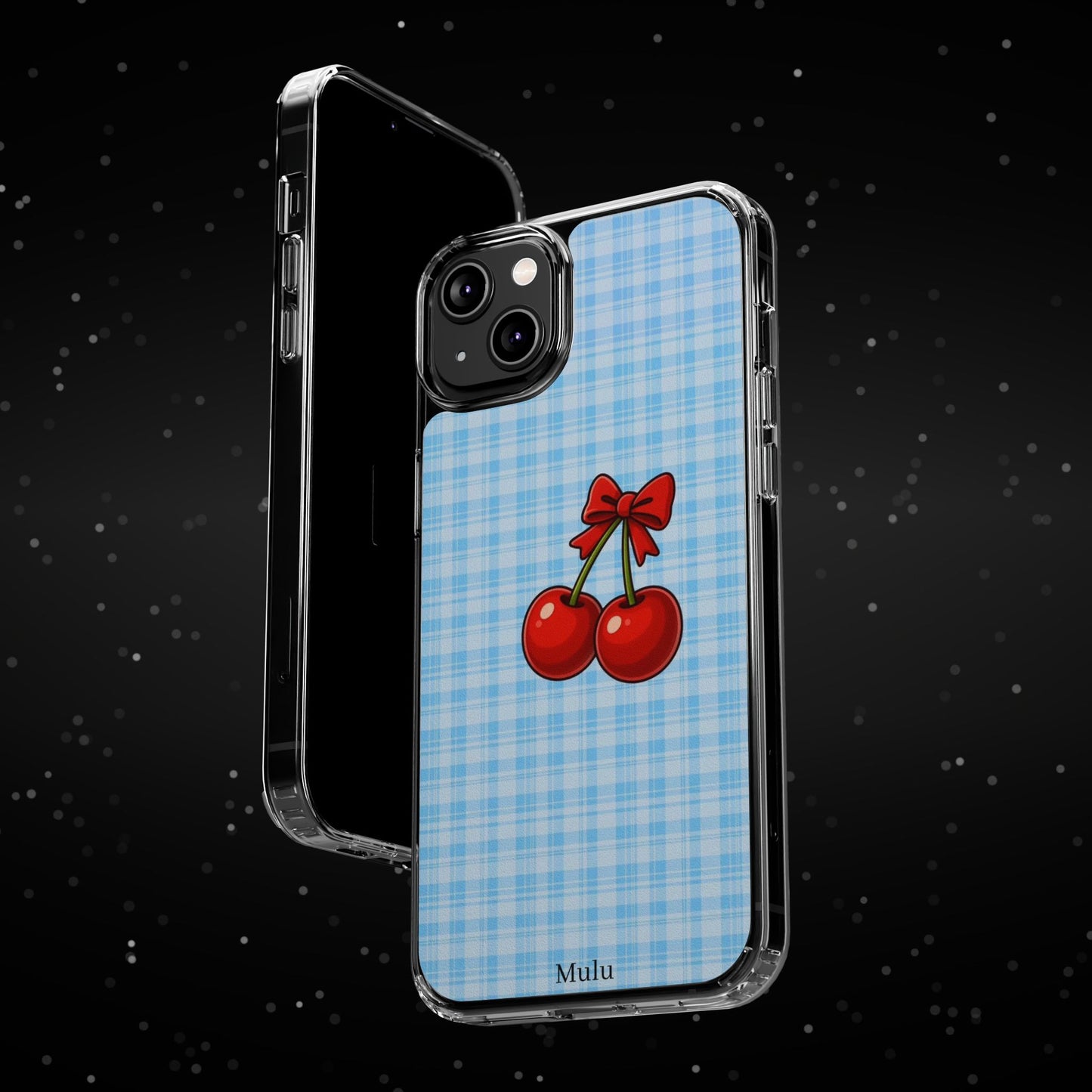 Clear Cherry Gingham Phone Case — Impact-Resistant Clear Case with Red Cherry Design