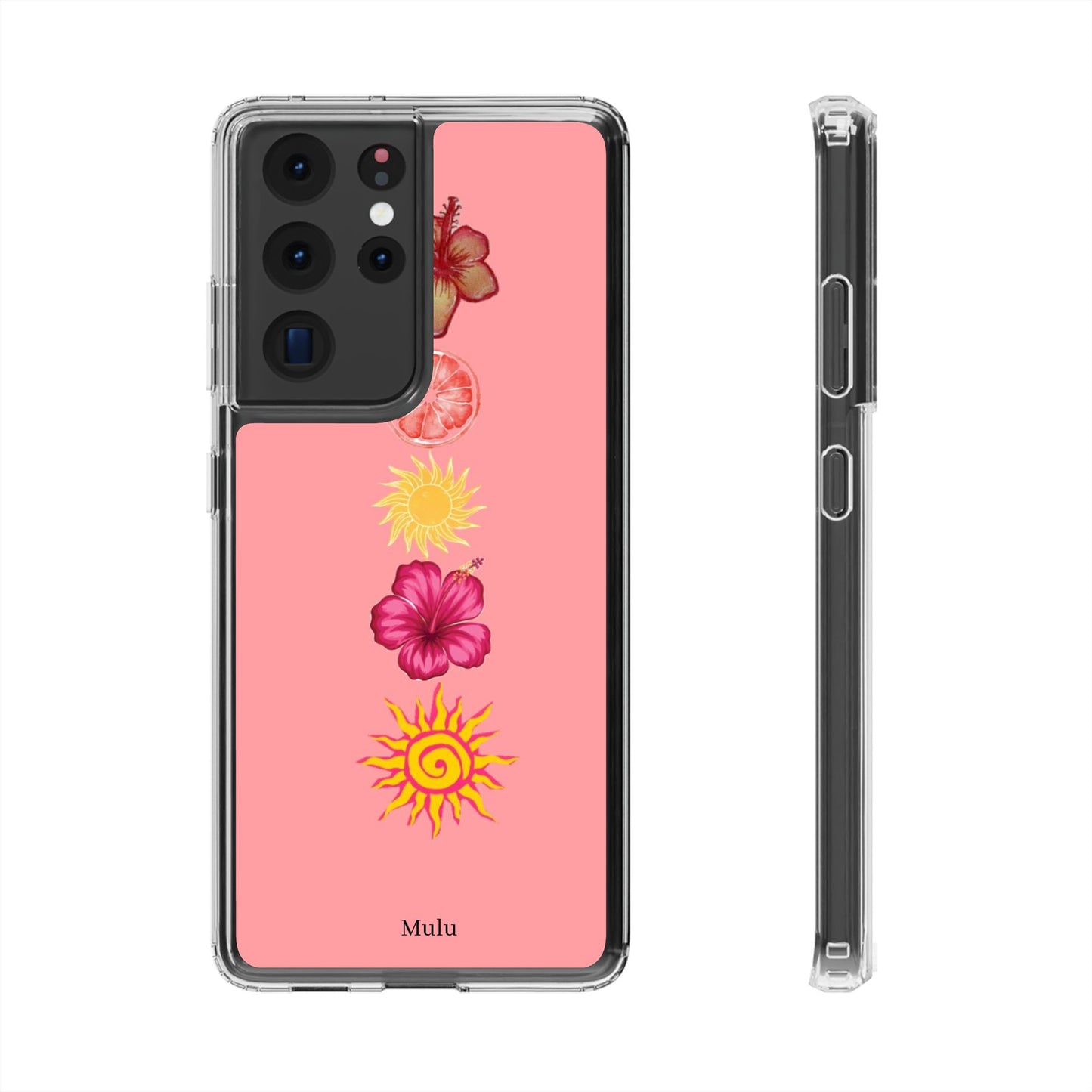 Clear Impact-Resistant Phone Case — Tropical Sun & Hibiscus Floral Design