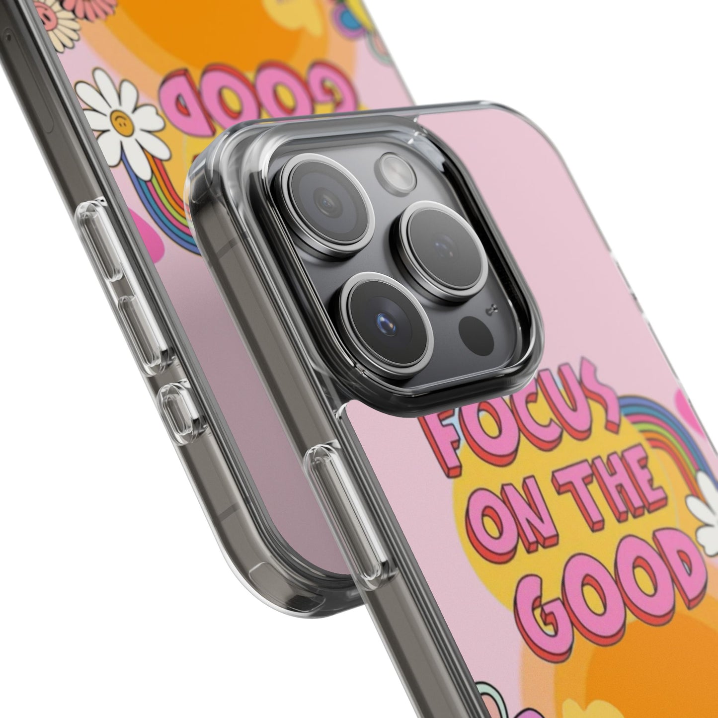 Clear Impact-Resistant Case — "Focus On The Good" Retro Floral Phone Cover
