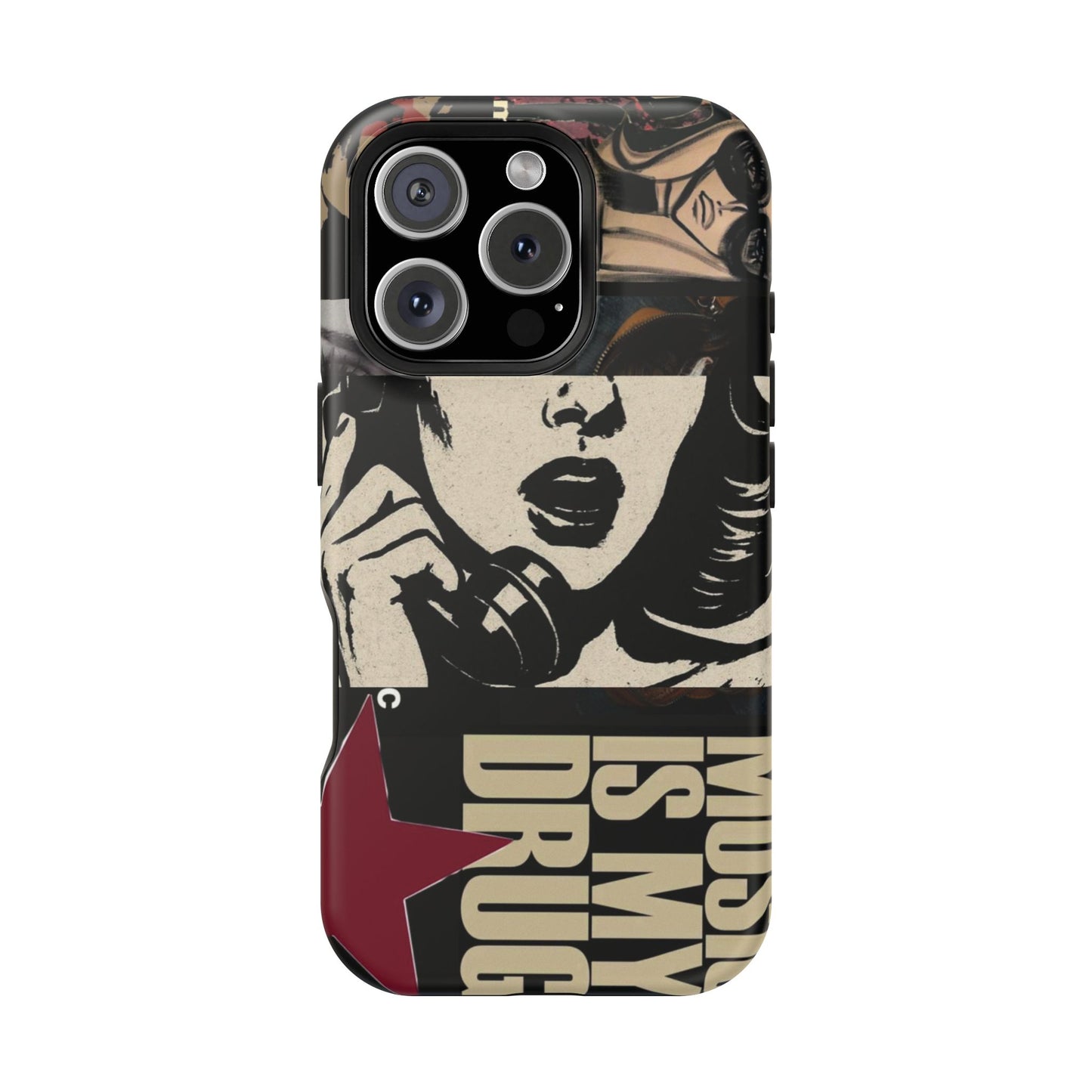 Magnetic Impact Phone Case — Retro Pop Art "Music Is My Drug" Design