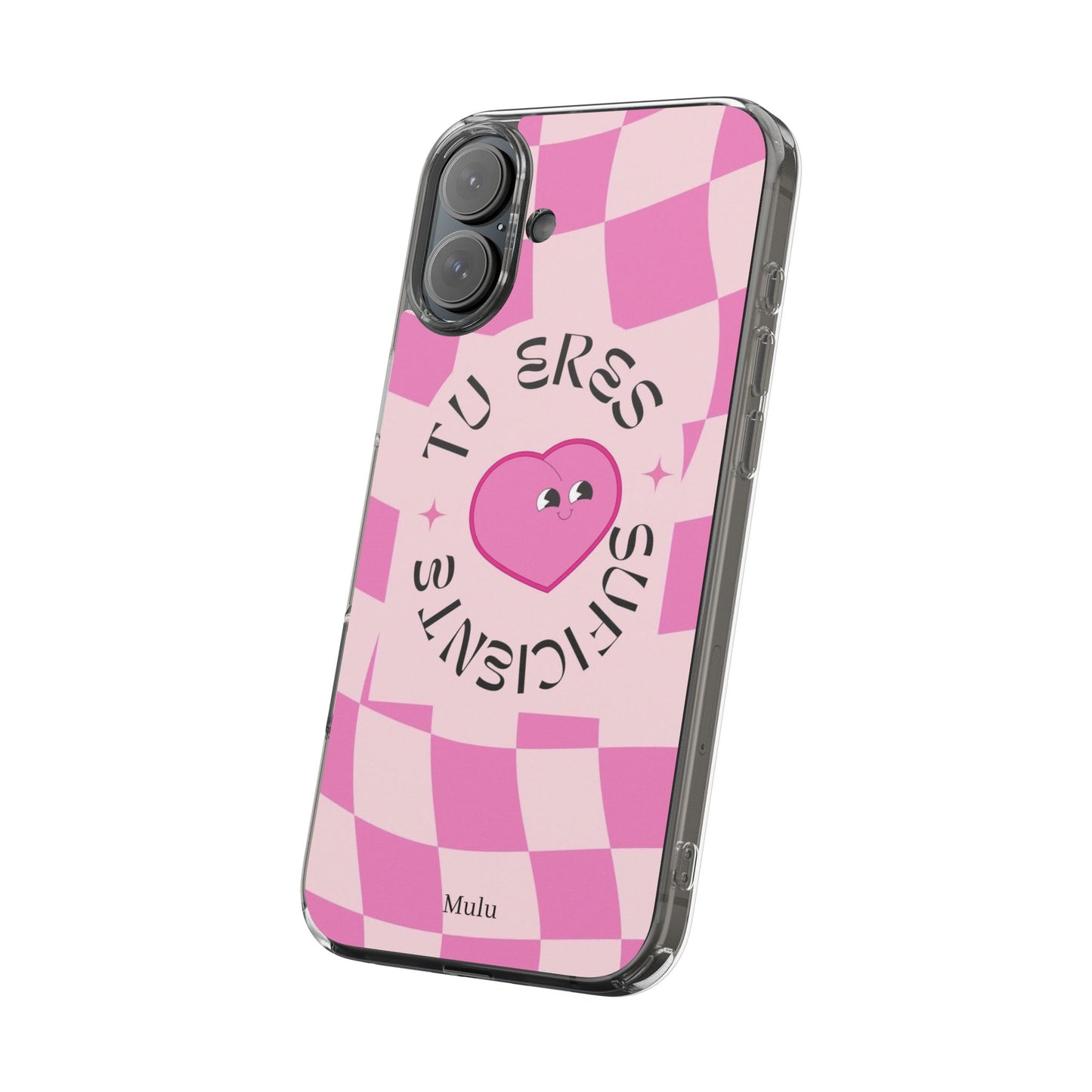 Clear Impact-Resistant Phone Case — Pink Checkerheart “Tu Eres Suficiente” Design