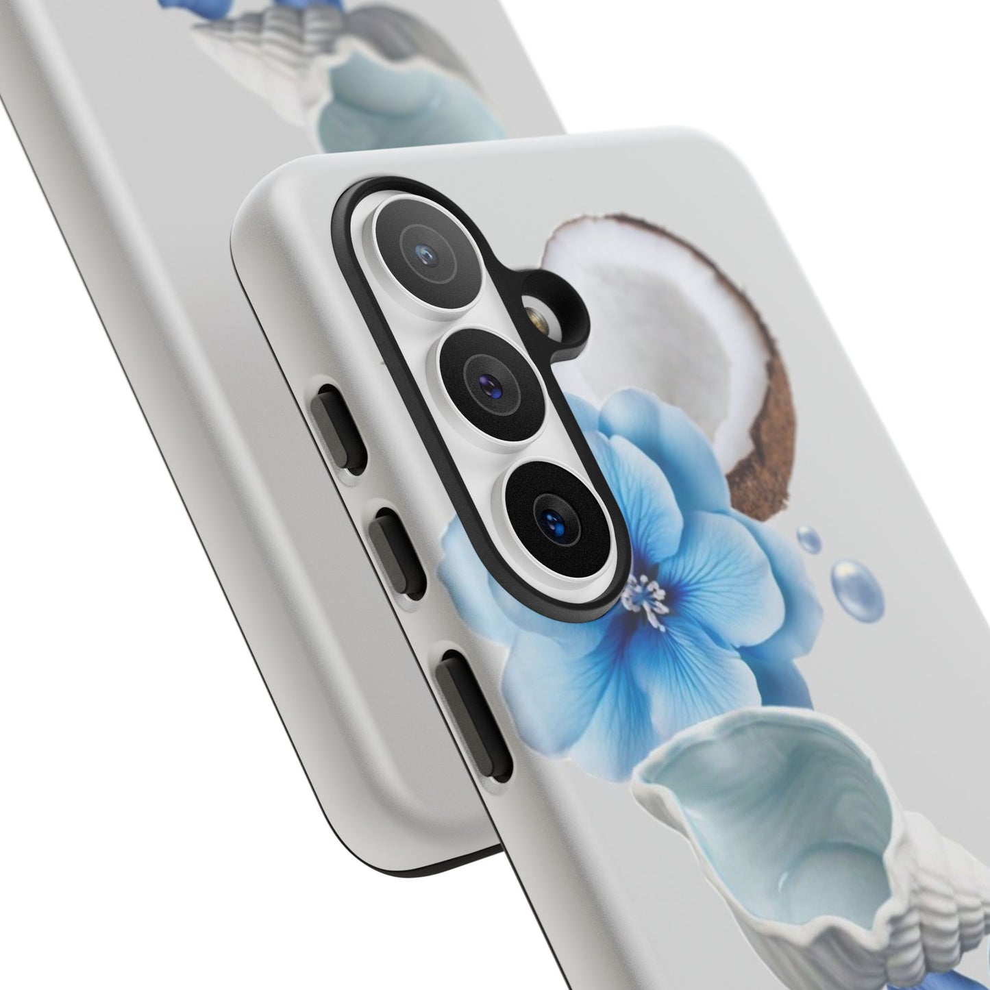 Tropical Blue Floral Phone Case — Coconut, Shell & Starfish Design