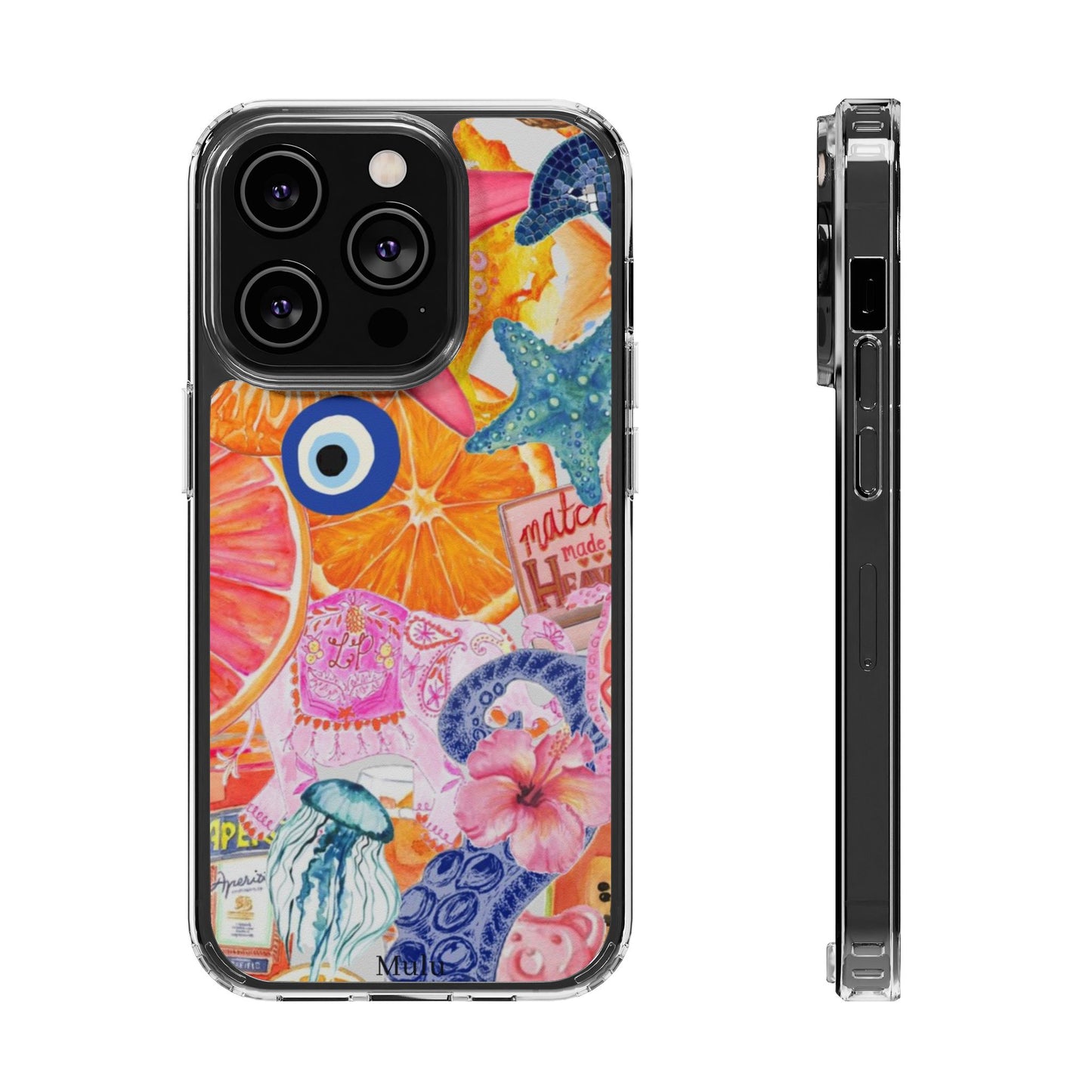 Clear Impact-Resistant Phone Case — Colorful Tropical Collage Design
