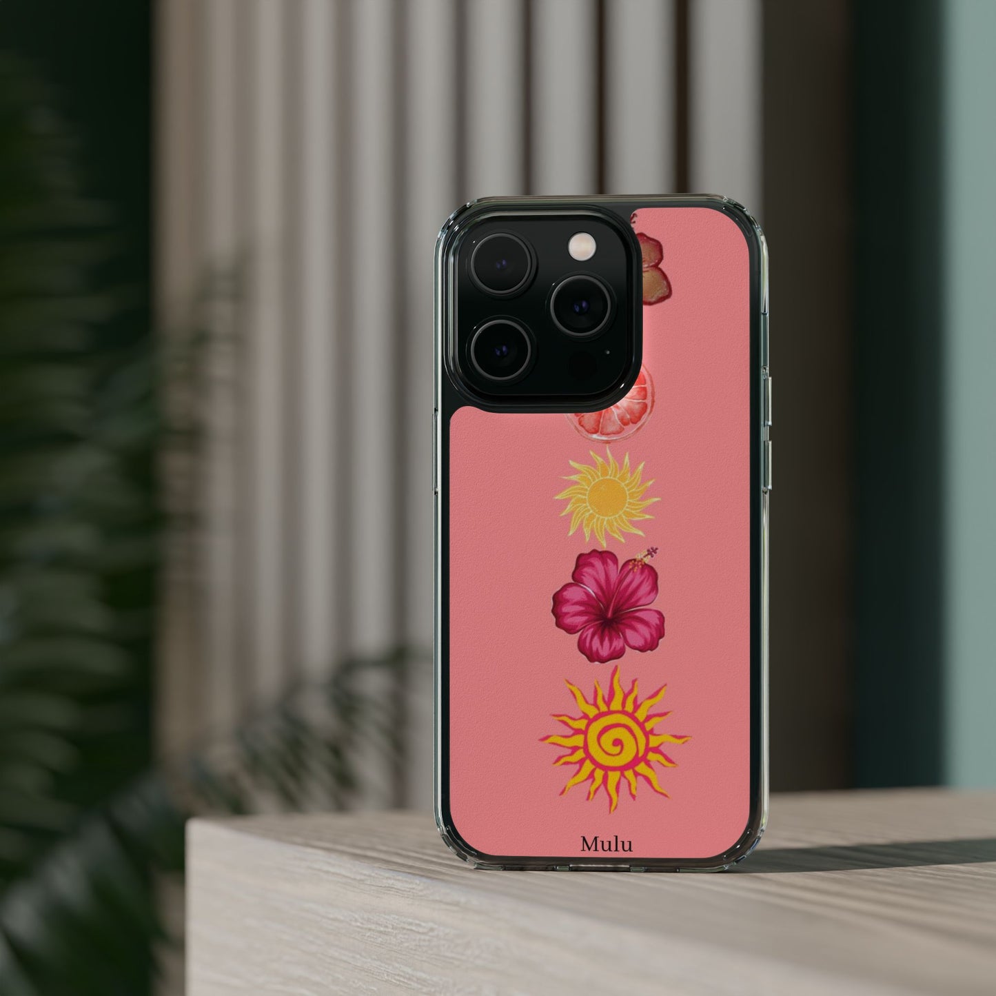 Clear Impact-Resistant Phone Case — Tropical Sun & Hibiscus Floral Design