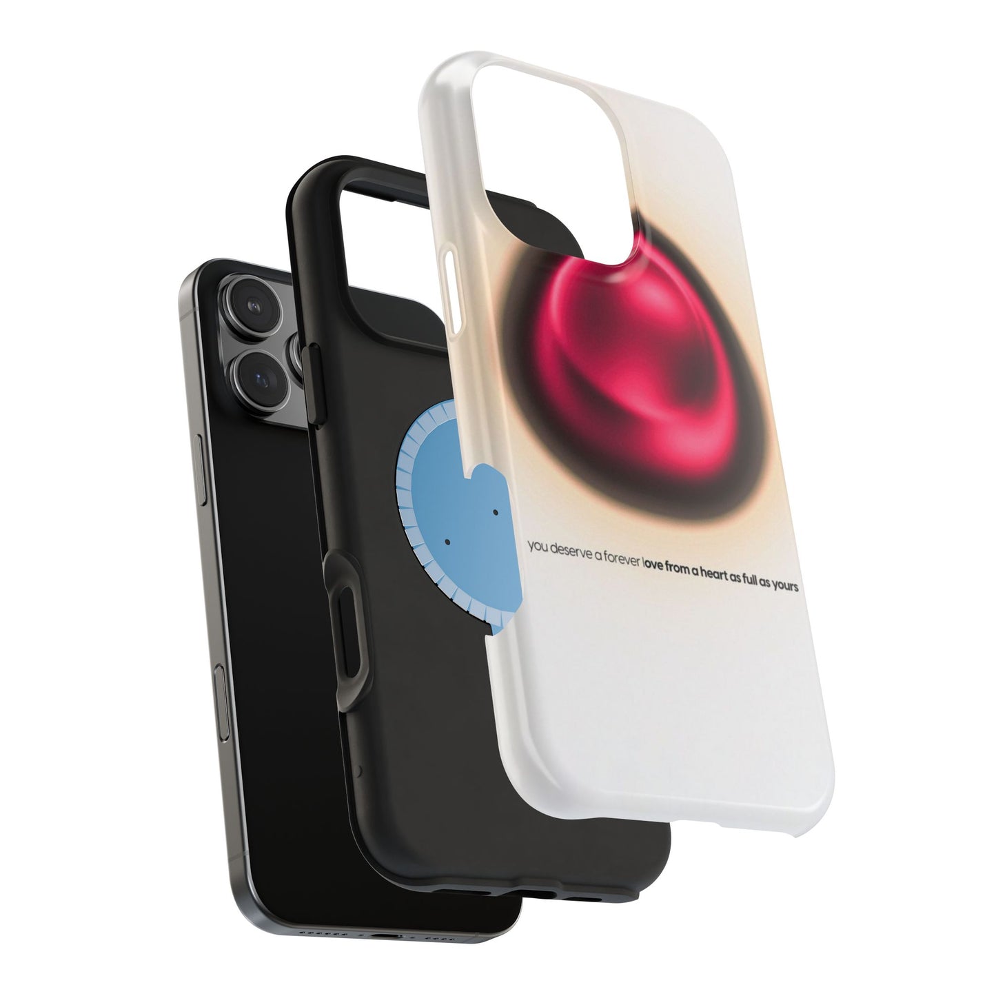 Protective Phone Case — Red Pearl Heart Design with 'You deserve a forever love' Text