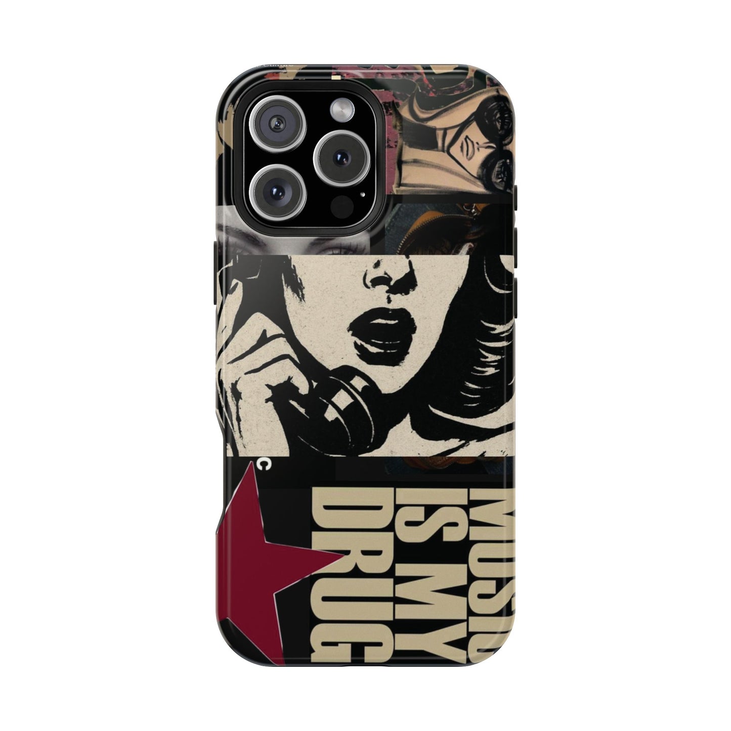 Magnetic Impact Phone Case — Retro Pop Art "Music Is My Drug" Design