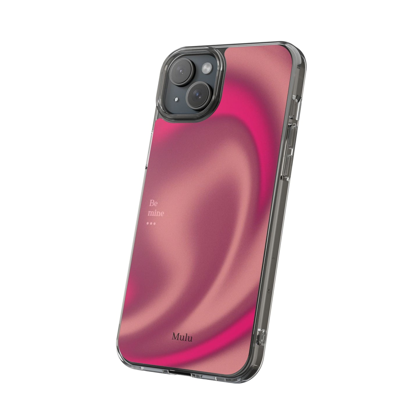 Clear Impact Phone Case — Pink Satin Swirl "Be mine" Design