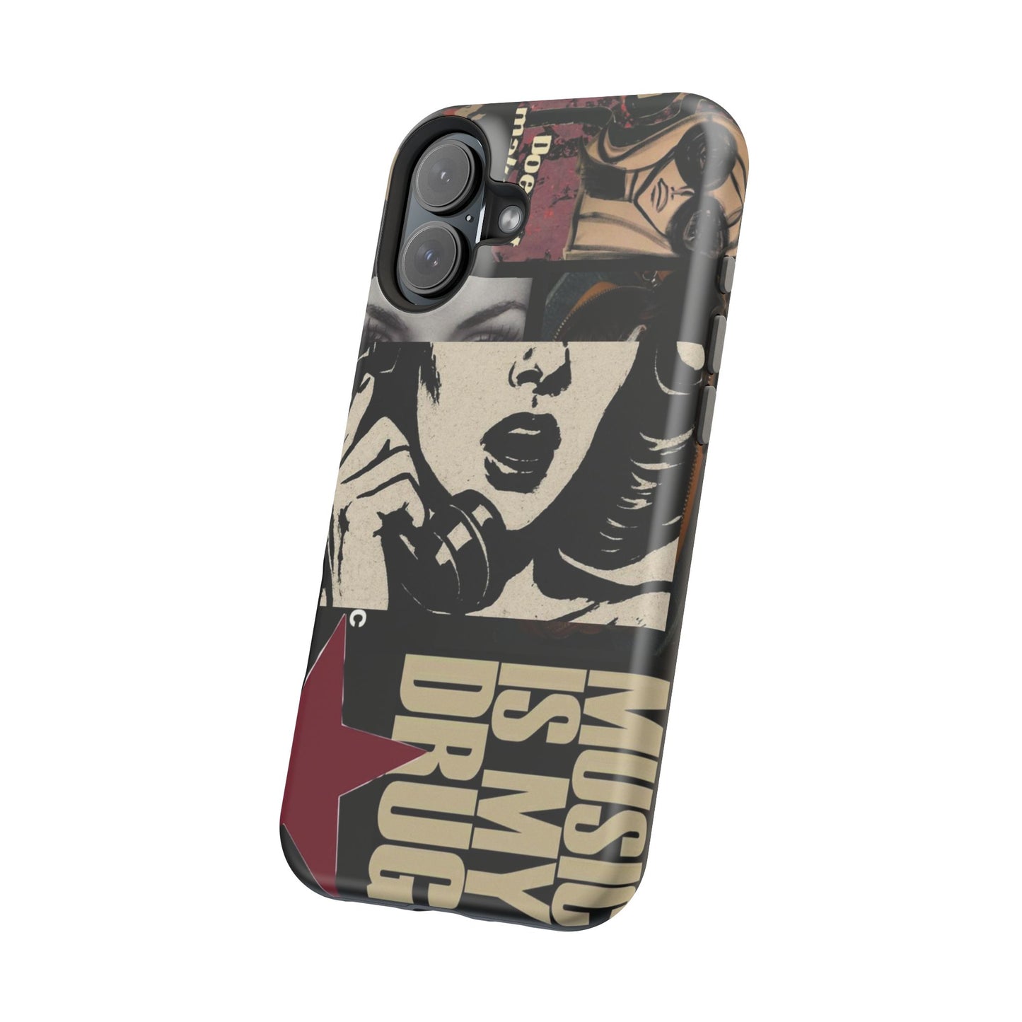 Magnetic Impact Phone Case — Retro Pop Art "Music Is My Drug" Design