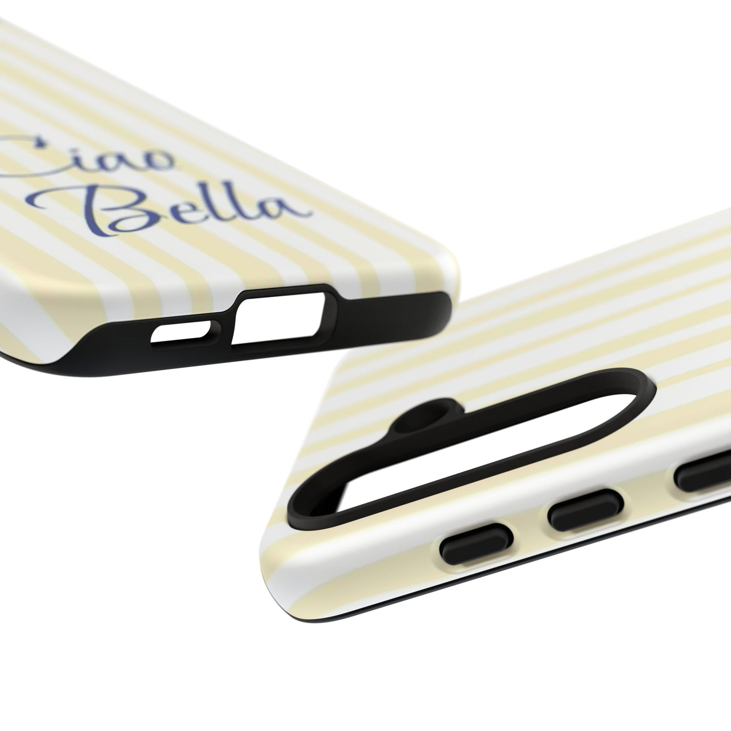 Ciao Bella Phone Case – Striped Elegant Italian Script Protective Cover