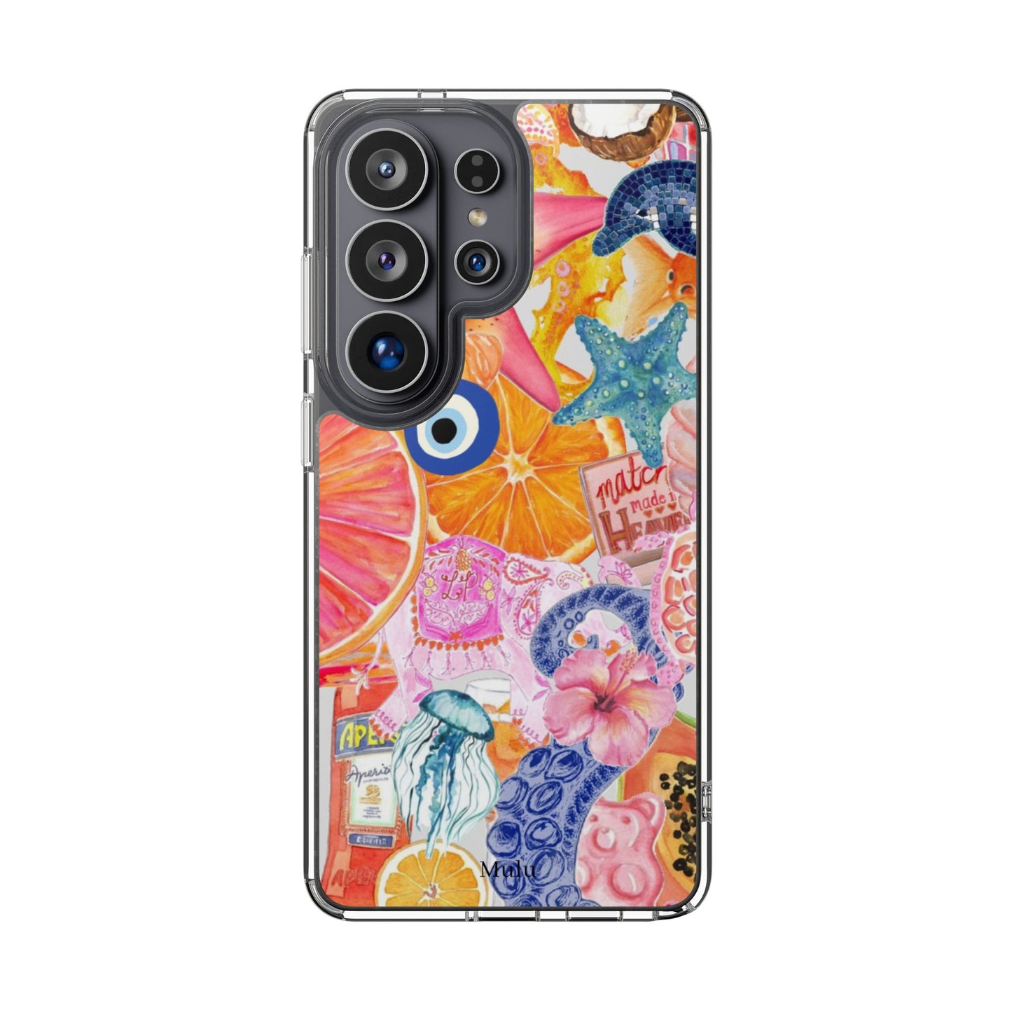 Clear Impact-Resistant Phone Case — Colorful Tropical Collage Design