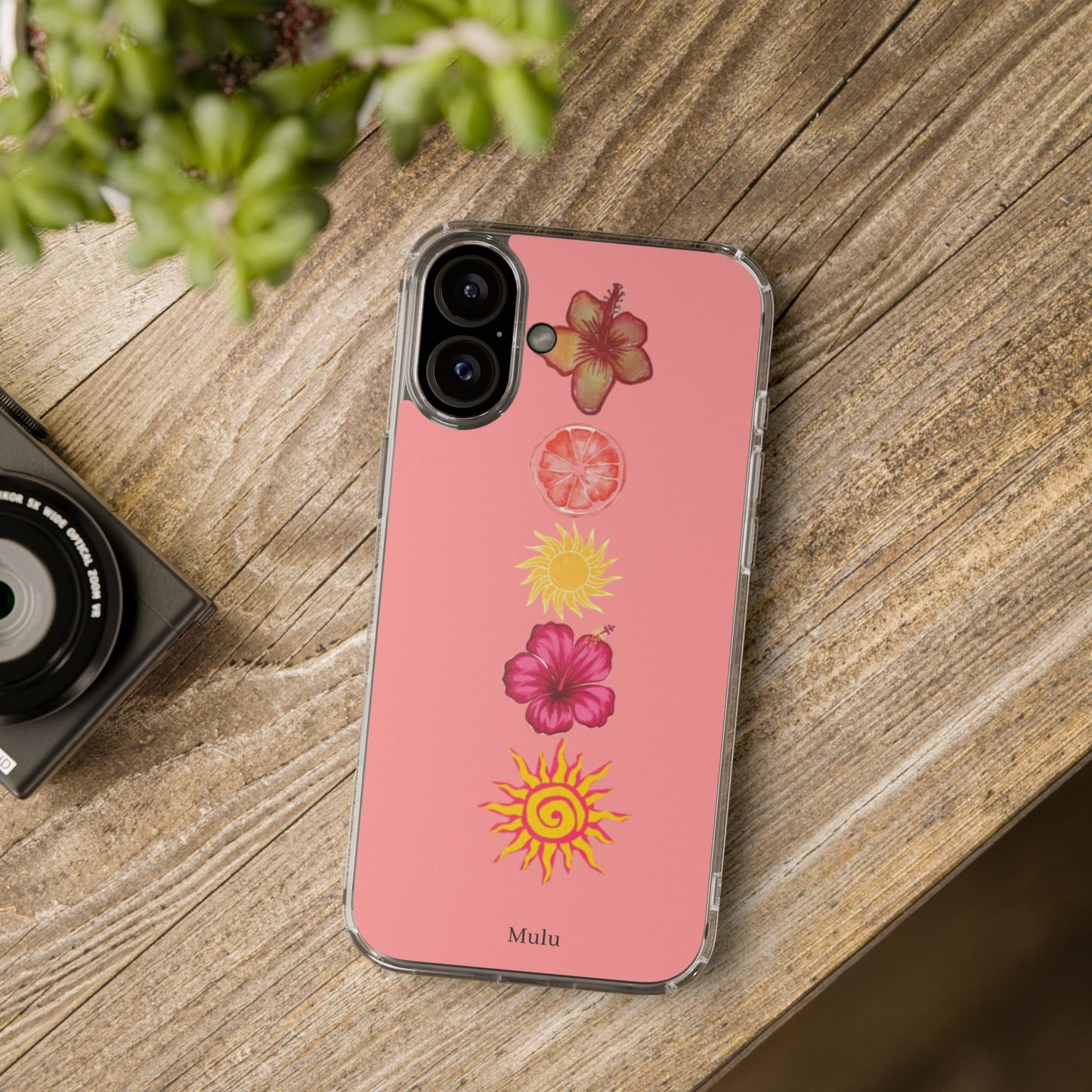 Clear Impact-Resistant Phone Case — Tropical Sun & Hibiscus Floral Design