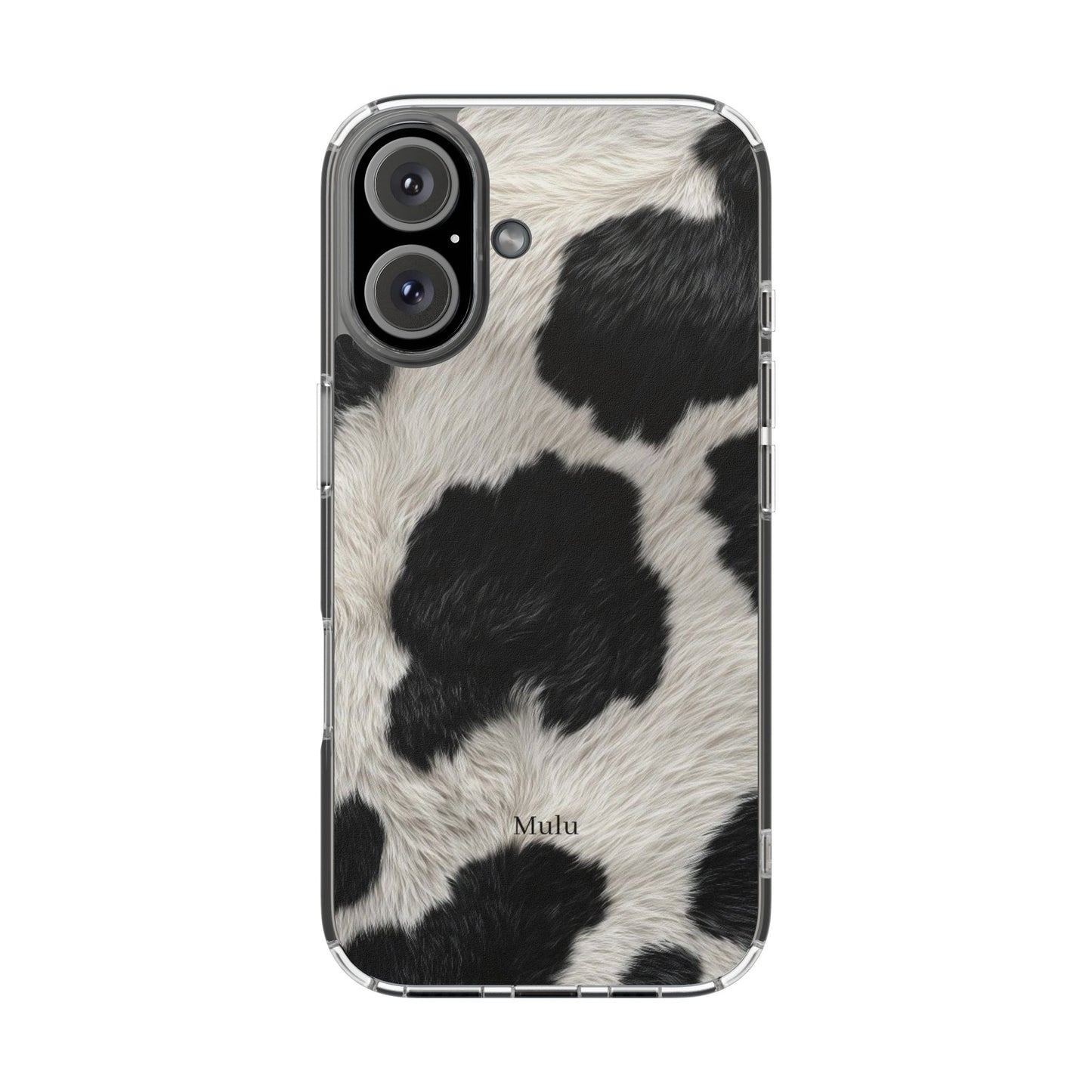 Cow Print Clear Impact Phone Case — Faux Fur Black & White Protection