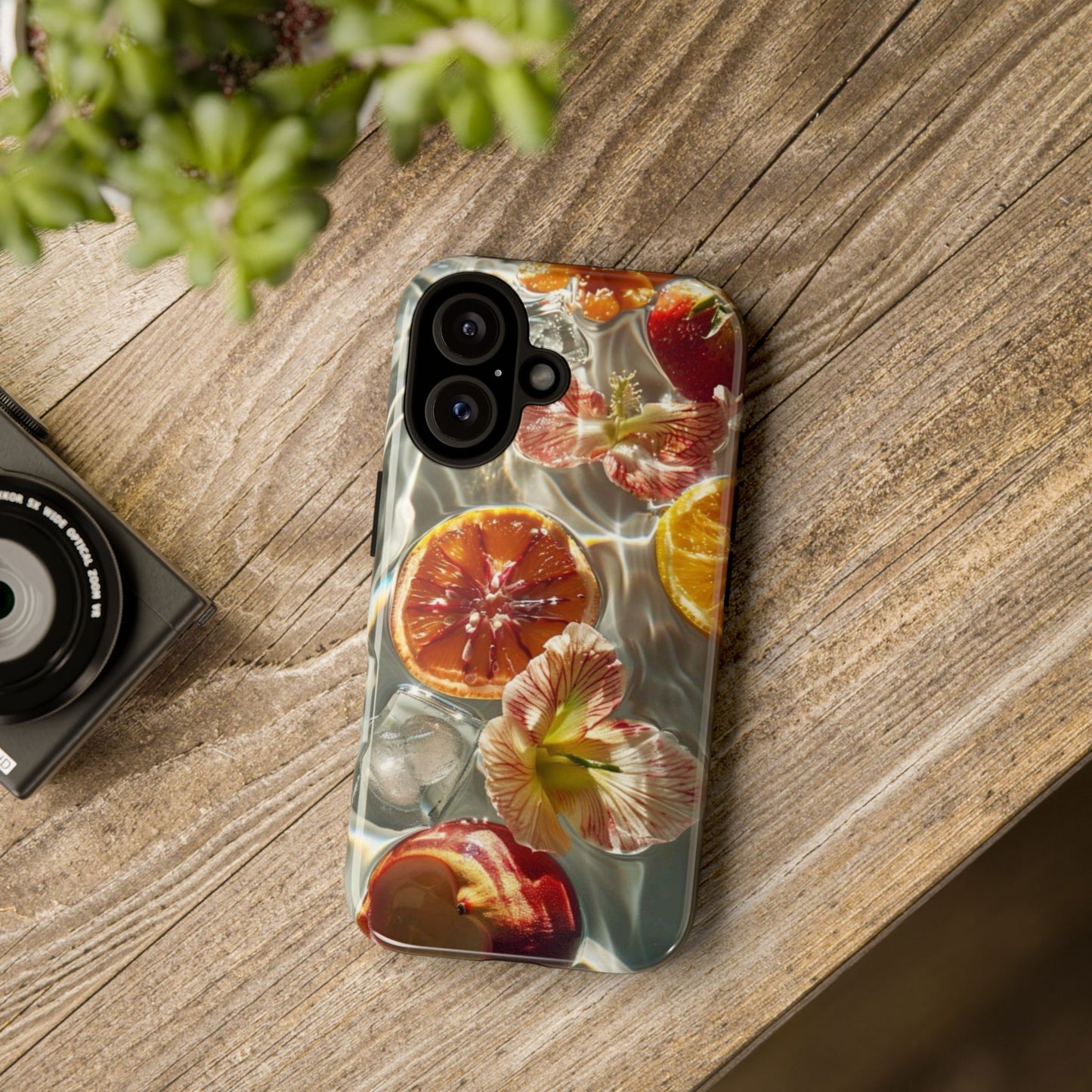 Citrus & Hibiscus Protective Phone Case – Summer Fruit Water Print Tough Case