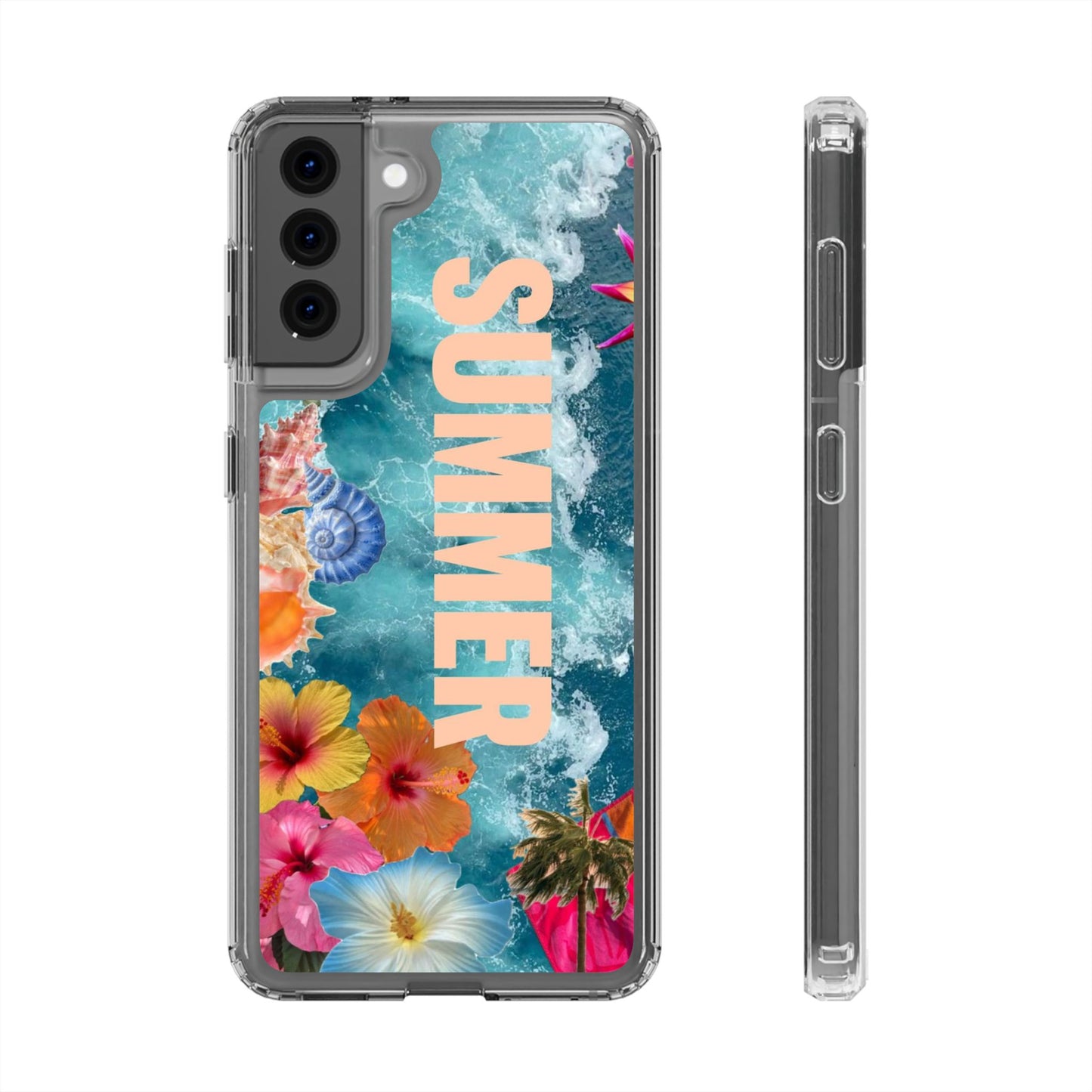 Summer Floral Clear Impact Phone Case — "SUMMER" Tropical Hibiscus Design