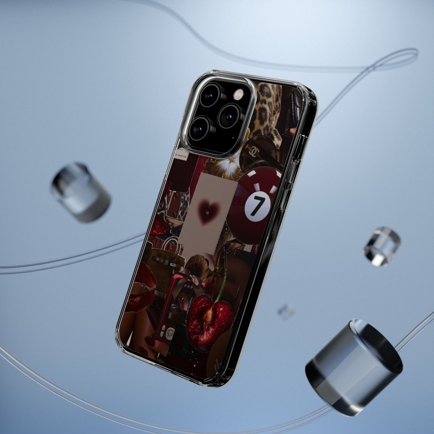 Clear Impact-Resistant Phone Case — Retro Cherry Collage Design