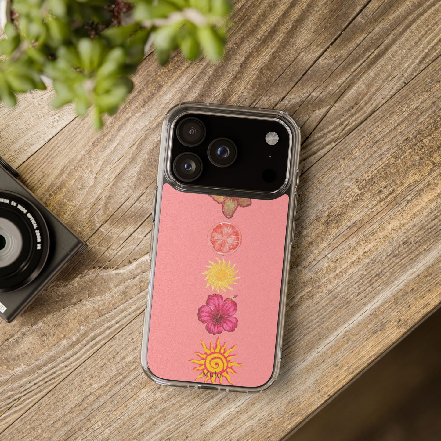 Clear Impact-Resistant Phone Case — Tropical Sun & Hibiscus Floral Design