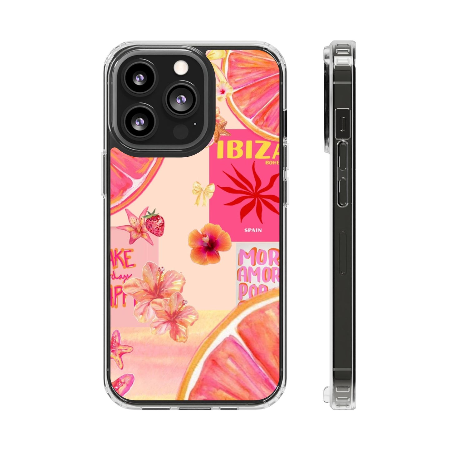 Clear Impact Phone Case — Pink Ibiza Citrus Floral Design
