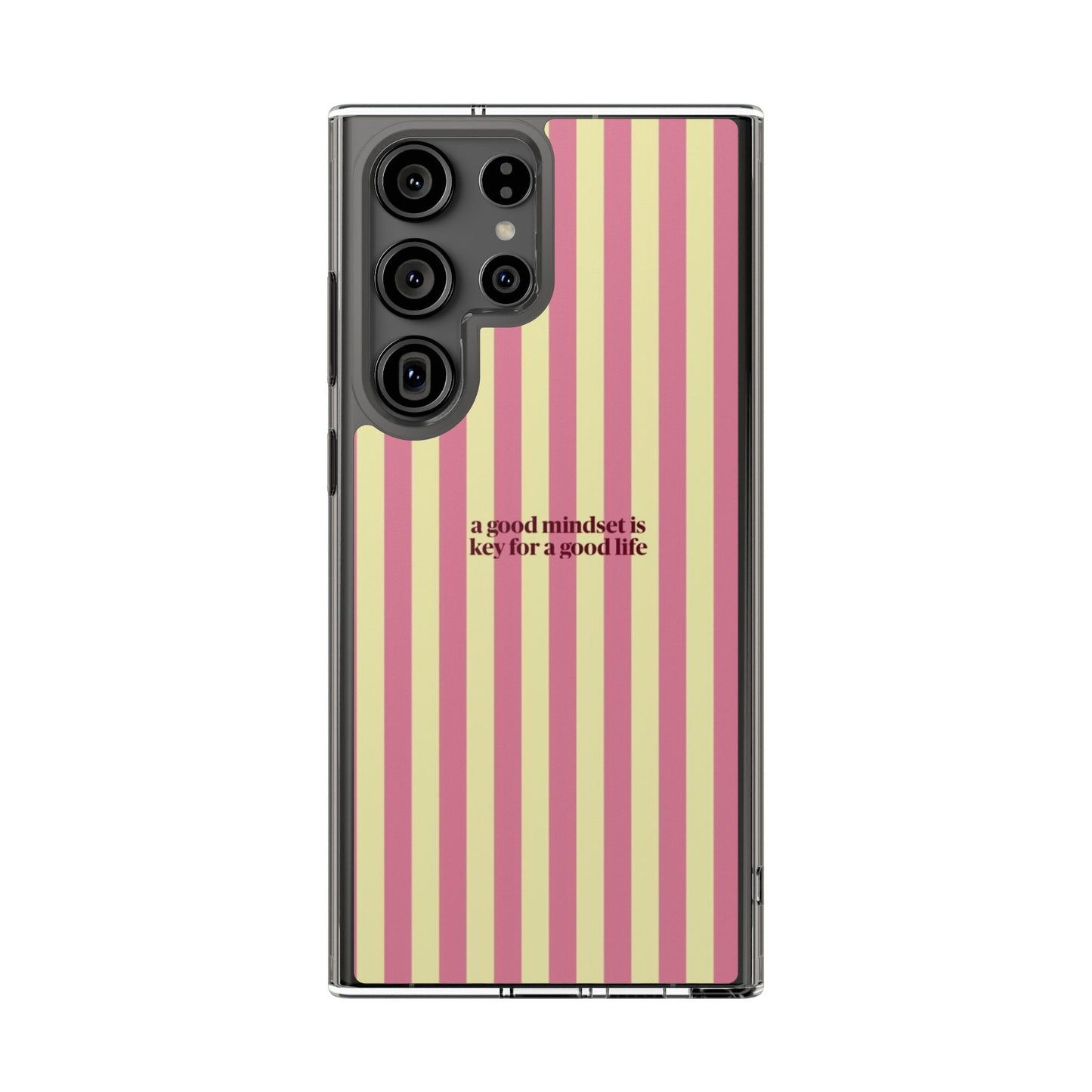 Striped Clear Phone Case — "A Good Mindset Is Key for a Good Life" Motivational iPhone Case