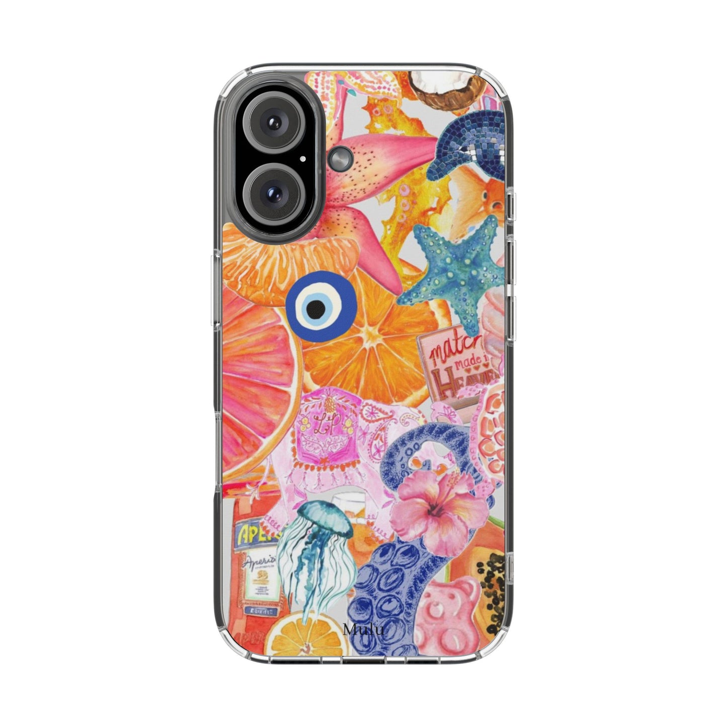 Clear Impact-Resistant Phone Case — Colorful Tropical Collage Design