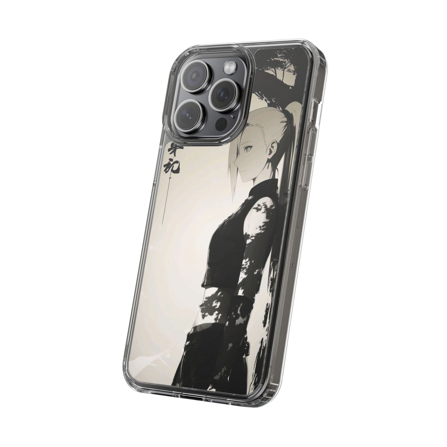 Anime Samurai Clear Phone Case — Monochrome Sumi-E Style