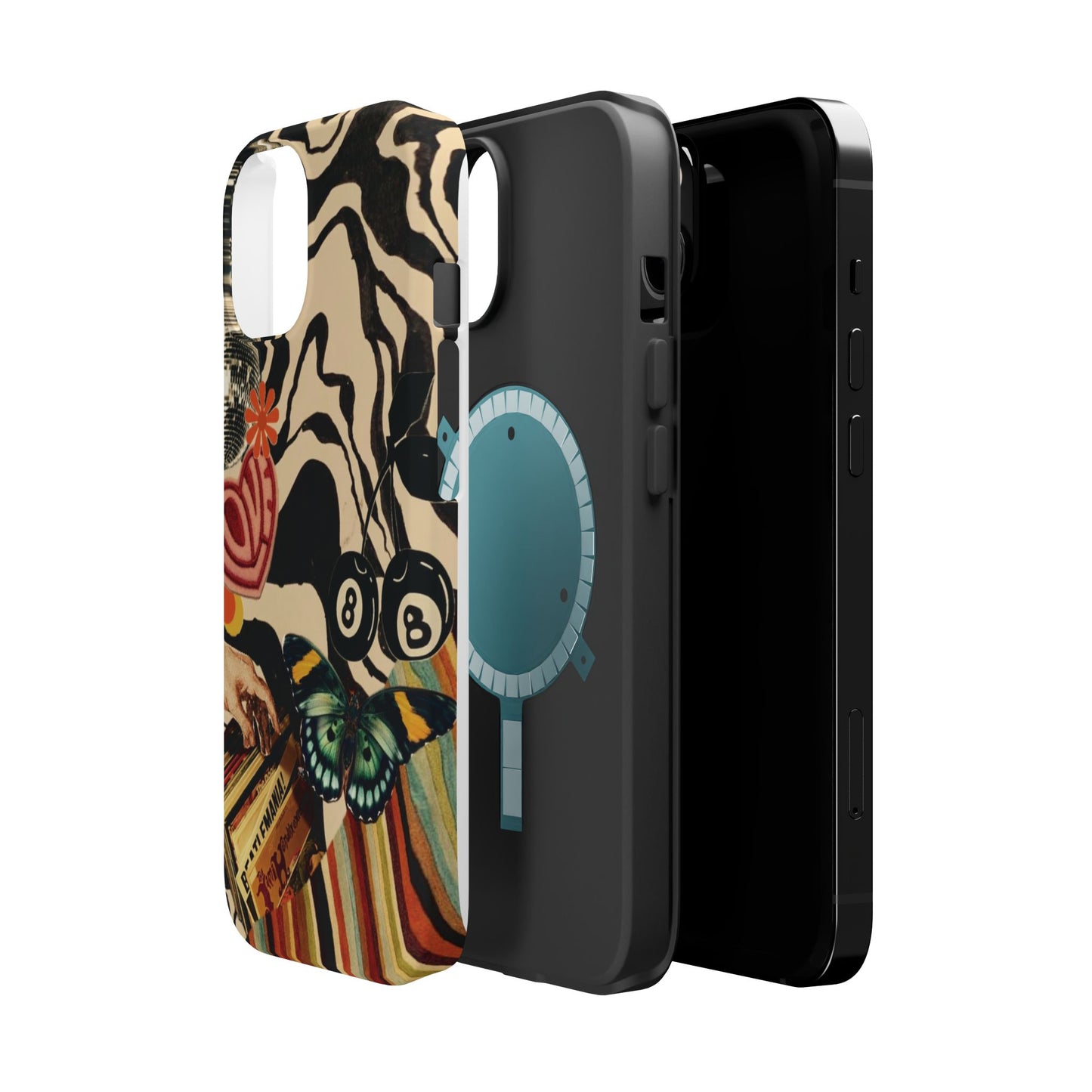 Phone Case — Retro Collage Magnetic Impact-Resistant Case with Butterfly & Zebra Print