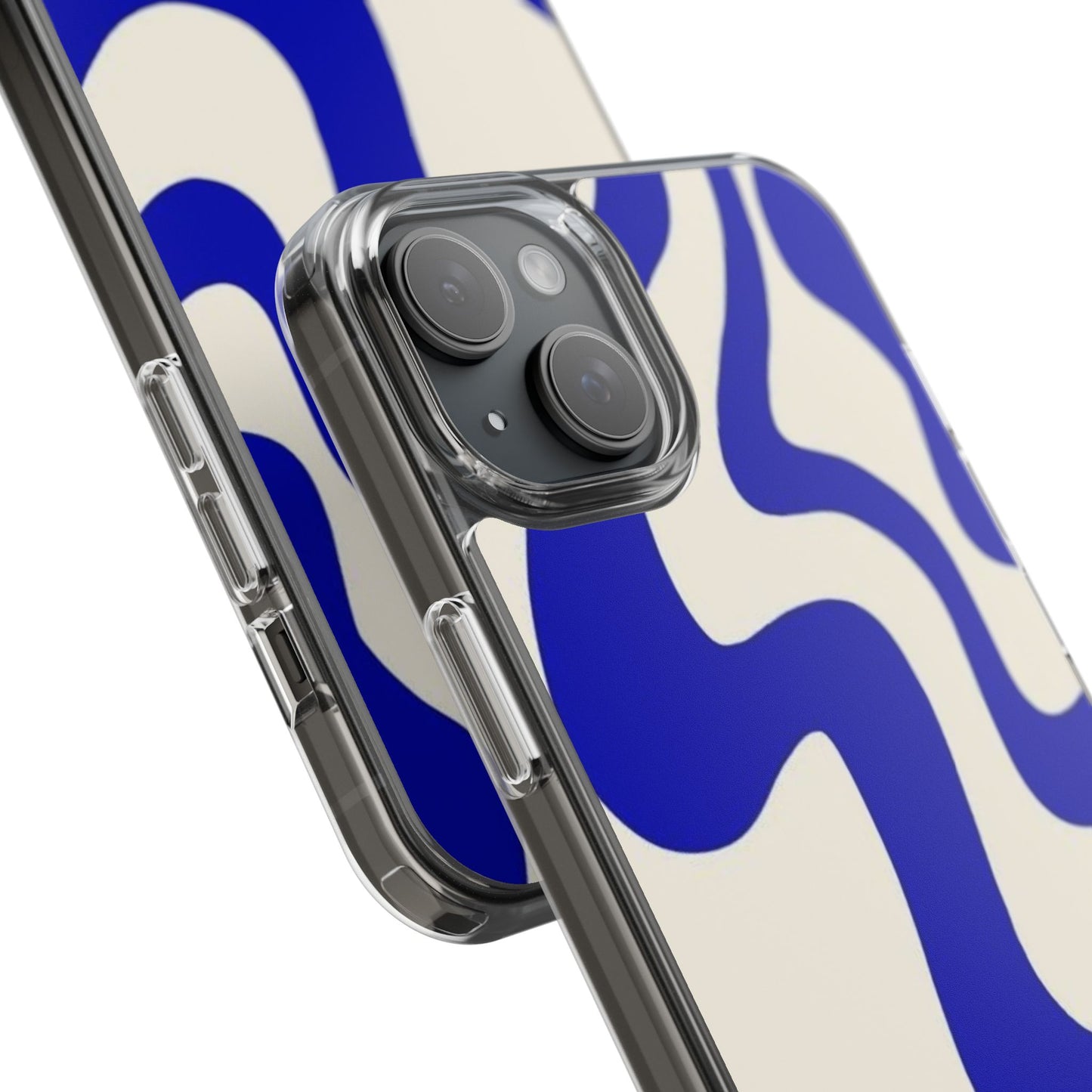Clear Impact-Resistant Case — Blue Abstract Wavy Pattern