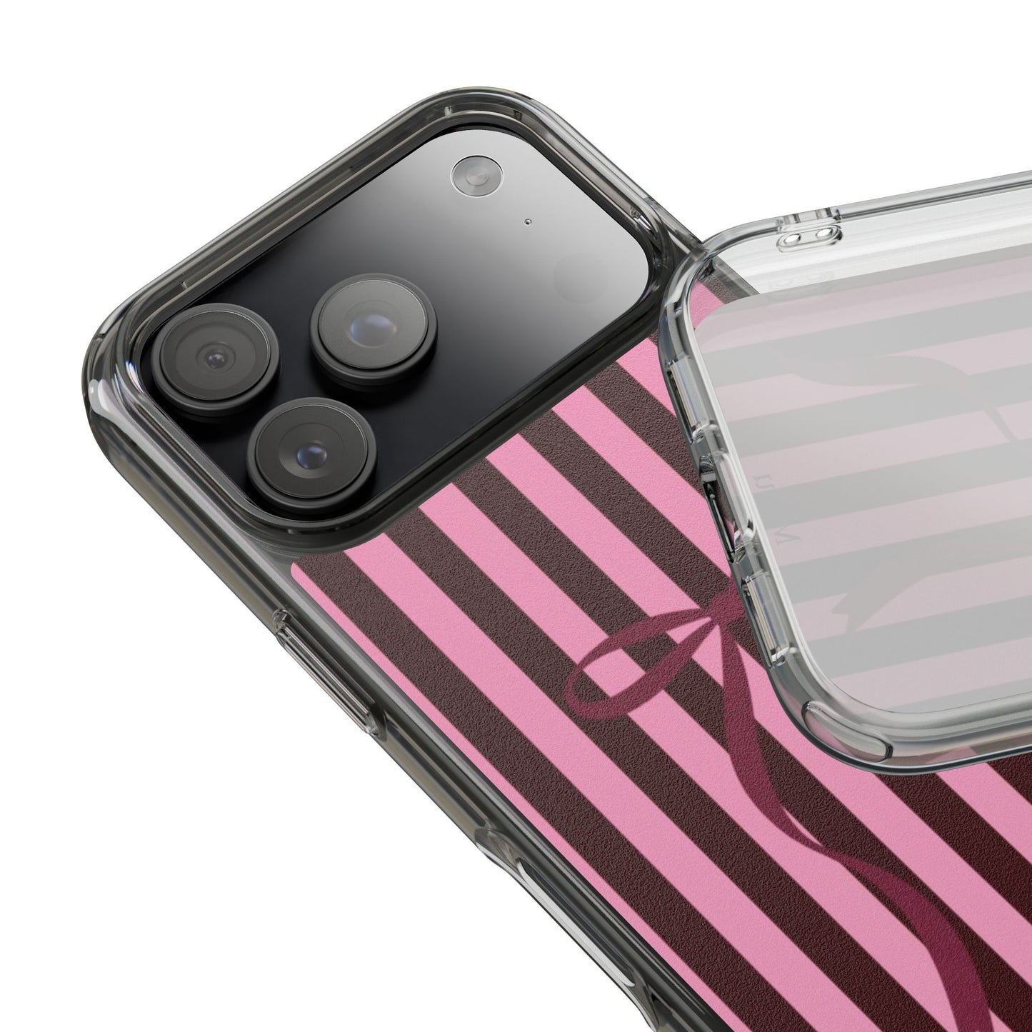 Pink Striped Ribbon Clear Impact-Resistant Phone Case