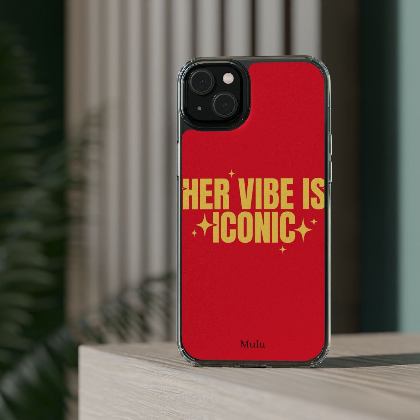 Clear Impact-Resistant Phone Case — "Her Vibe Is Iconic" Red Protective Cover