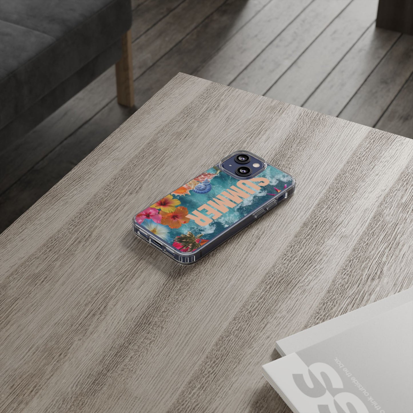 Summer Floral Clear Impact Phone Case — "SUMMER" Tropical Hibiscus Design