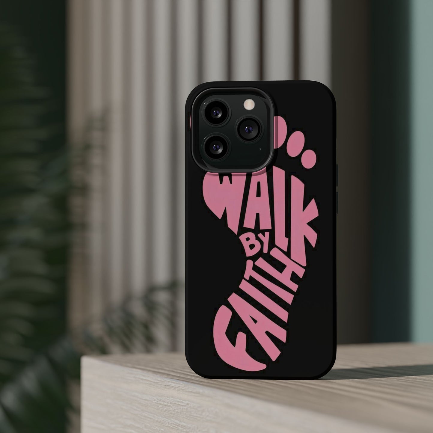 Phone Case — "Walk By Faith" Pink Footprint Magnetic Impact-Resistant Case