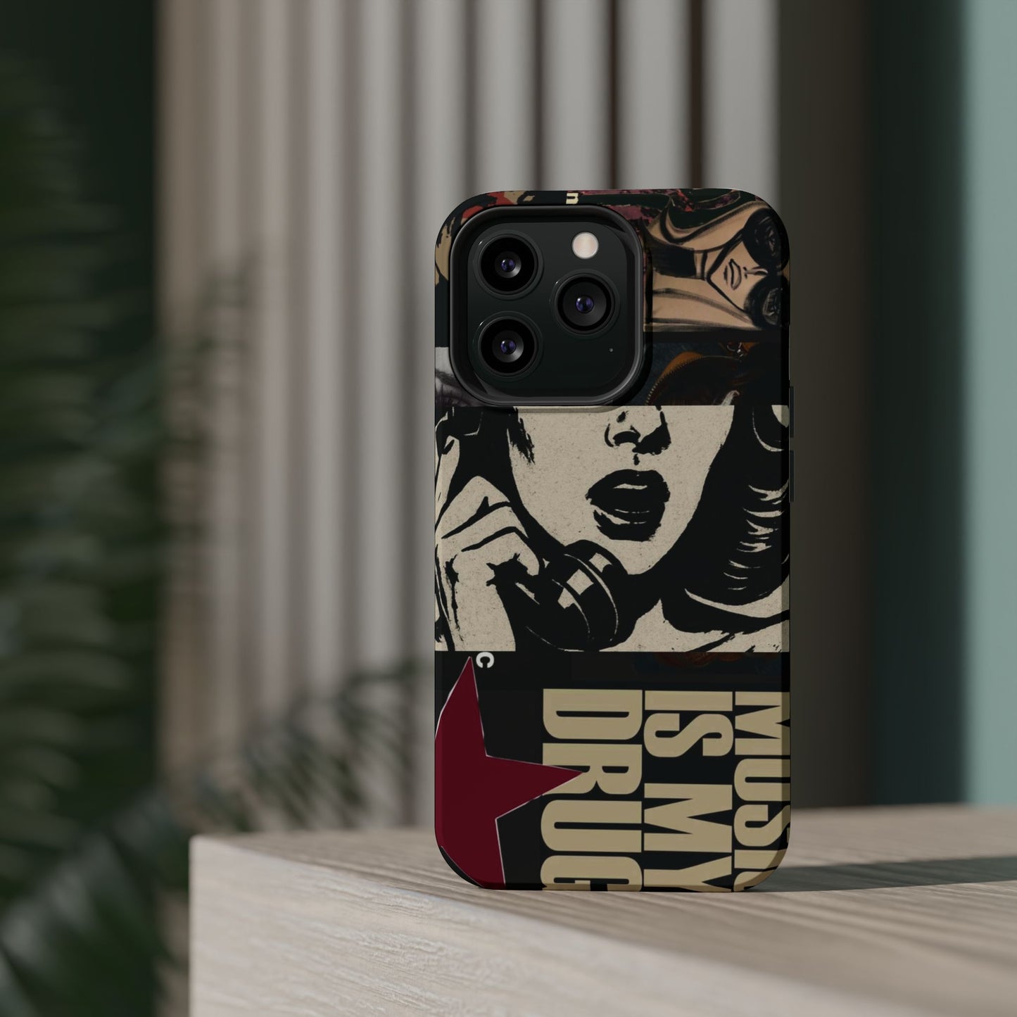Magnetic Impact Phone Case — Retro Pop Art "Music Is My Drug" Design