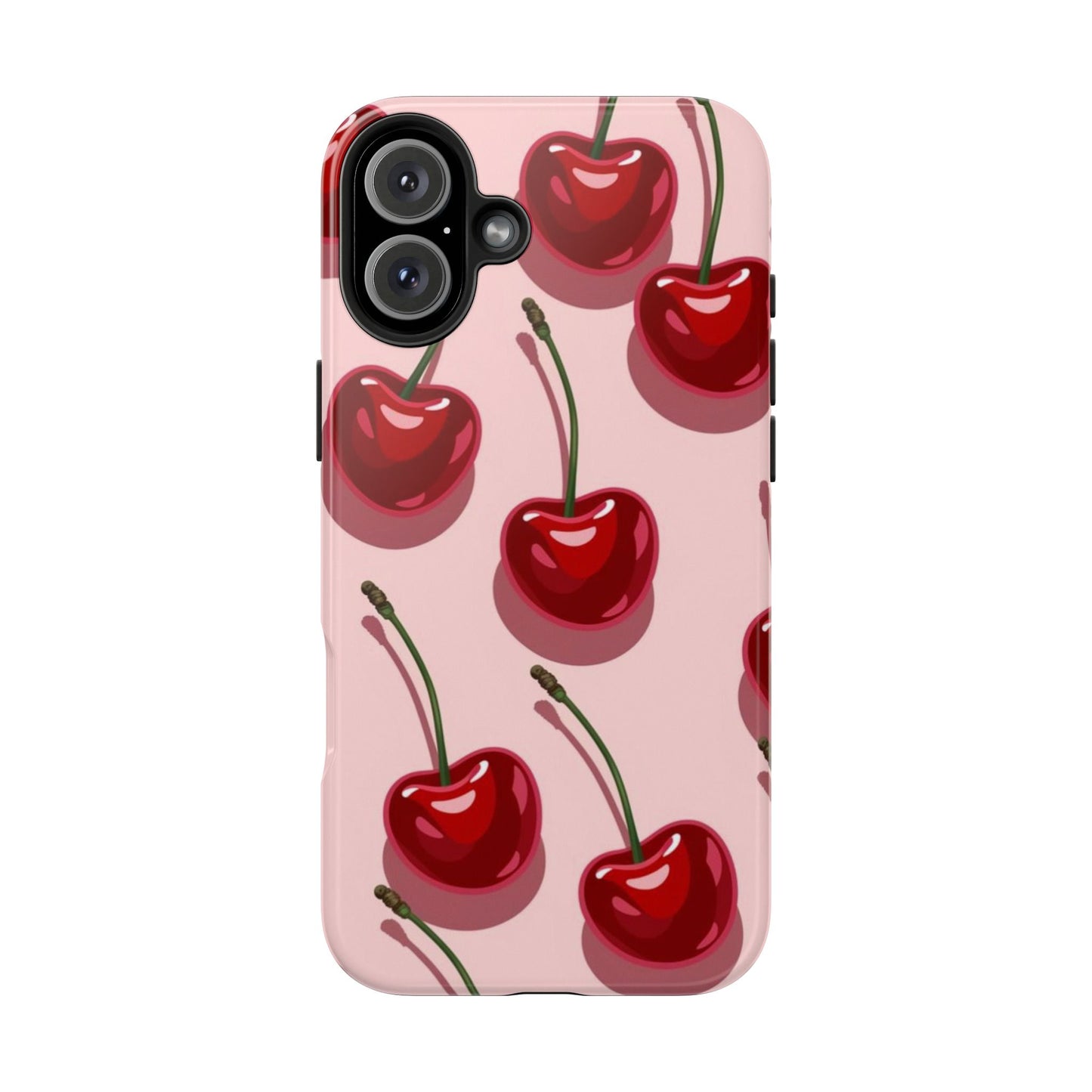 Cherry Pattern Tough Phone Case — Retro Pink Cherry Print Protective Phone Case