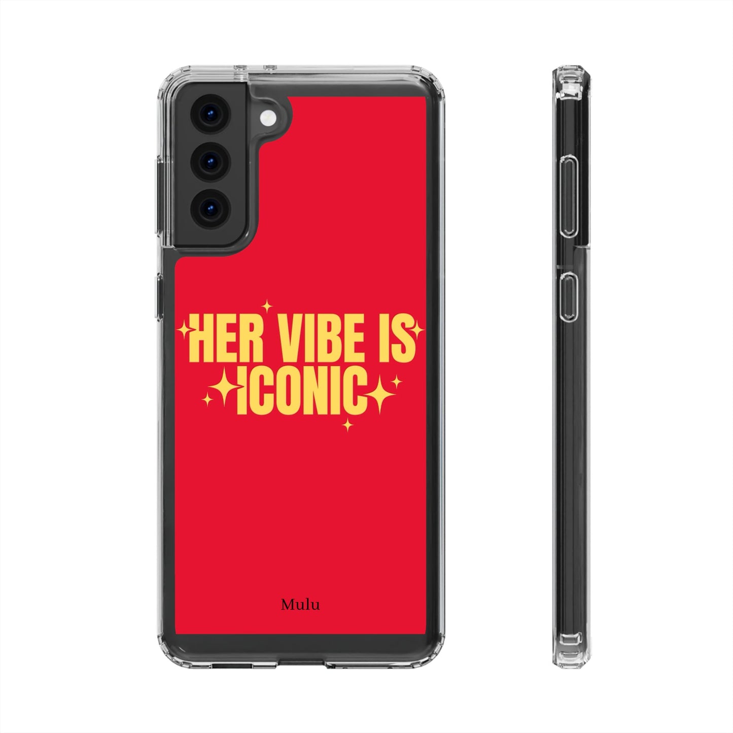Clear Impact-Resistant Phone Case — "Her Vibe Is Iconic" Red Protective Cover