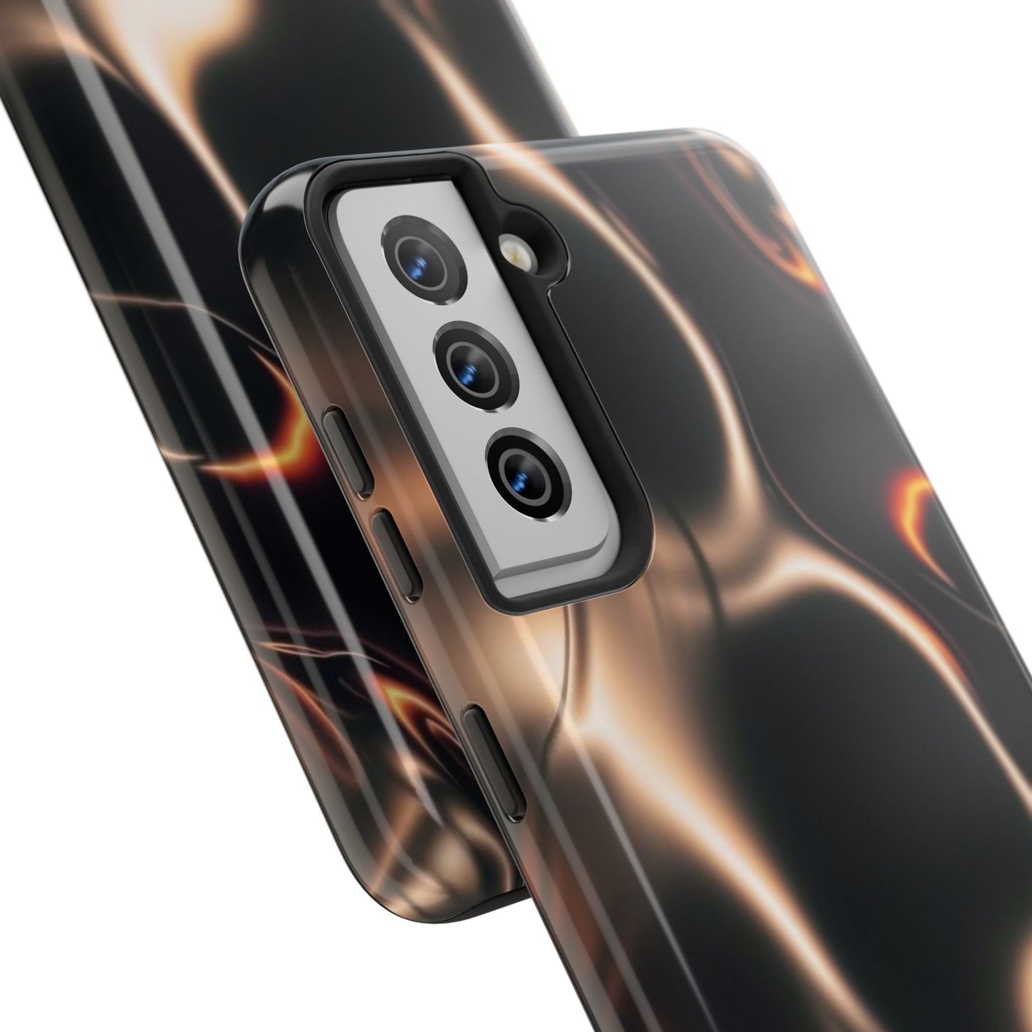 Abstract Liquid Glow Tough Phone Case — Black & Bronze Swirl Protective Cover