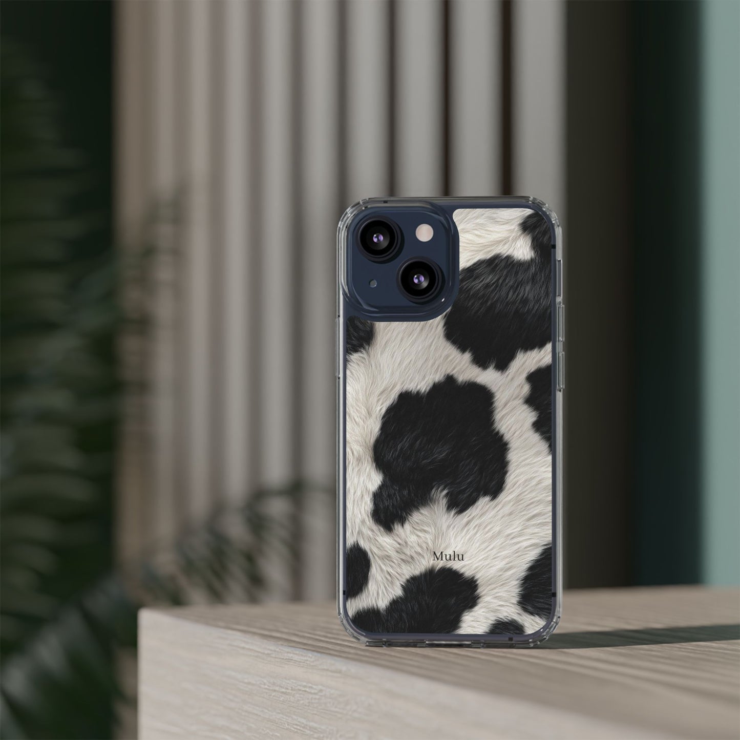 Cow Print Clear Impact Phone Case — Faux Fur Black & White Protection
