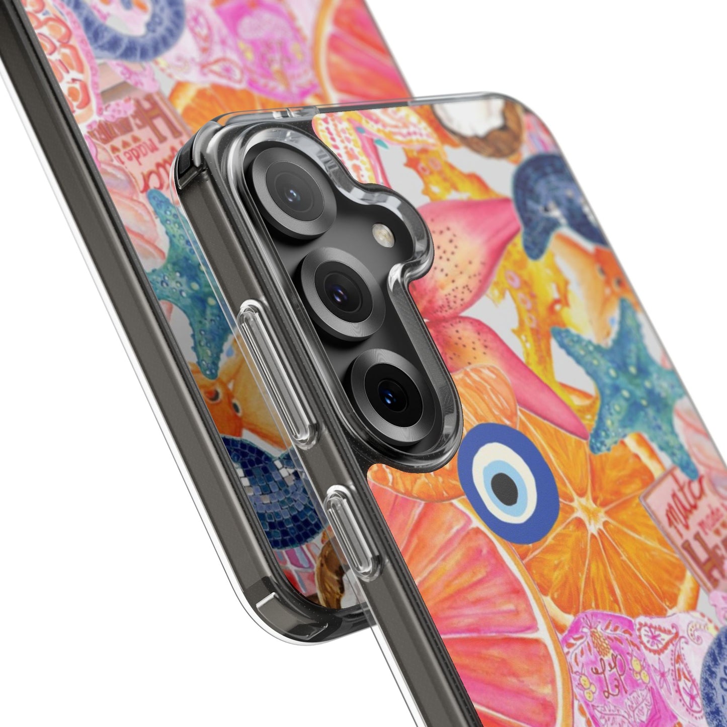 Clear Impact-Resistant Phone Case — Colorful Tropical Collage Design