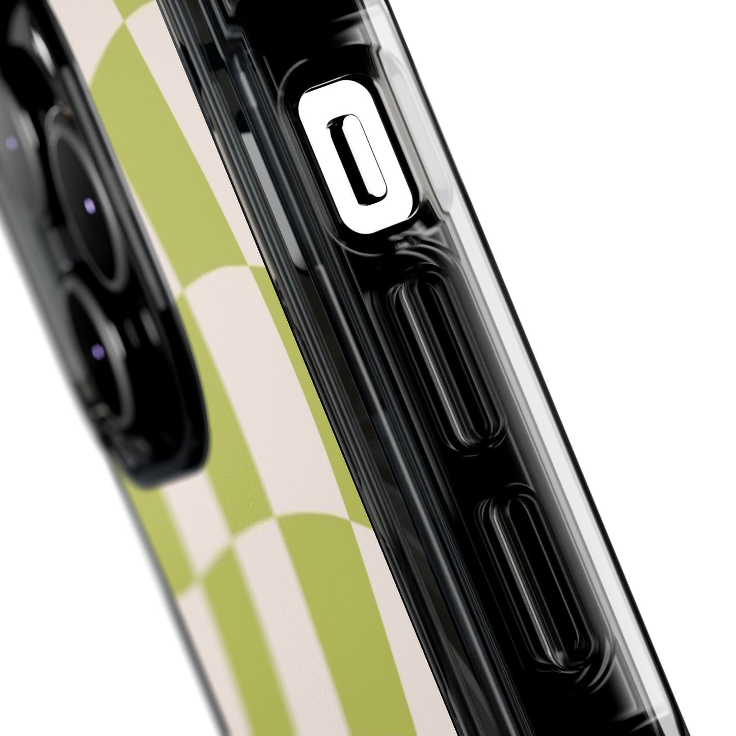 Clear Magnetic Phone Case — Olive Retro Check Pattern
