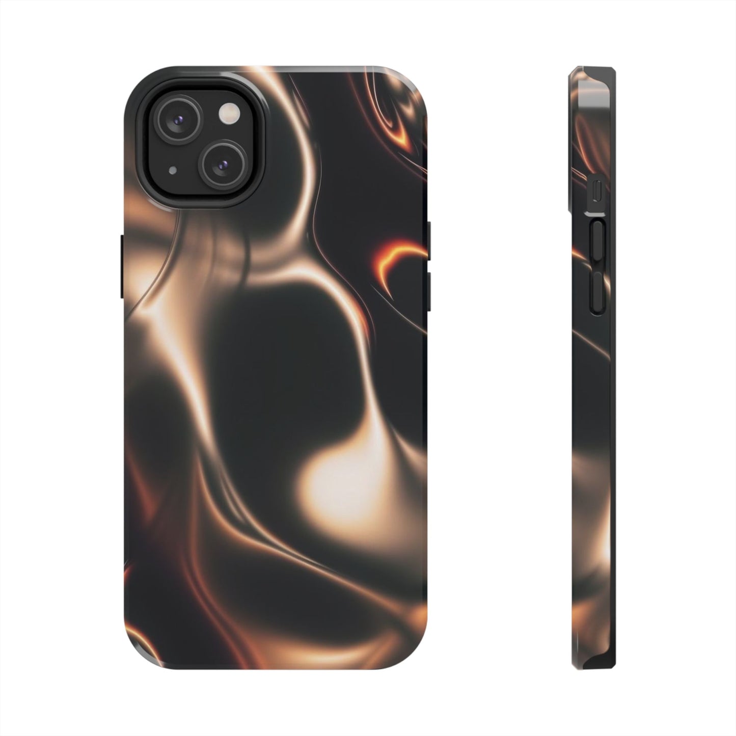 Abstract Liquid Glow Tough Phone Case — Black & Bronze Swirl Protective Cover