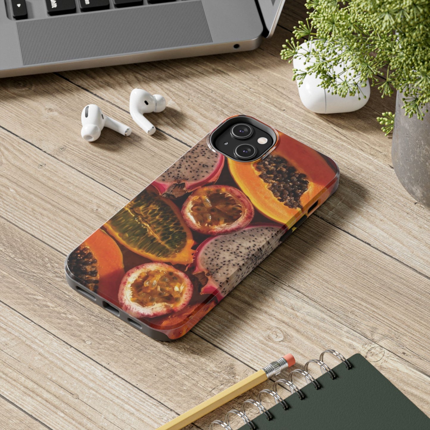 Tropical Fruit Tough Phone Case — Papaya & Dragon Fruit Design