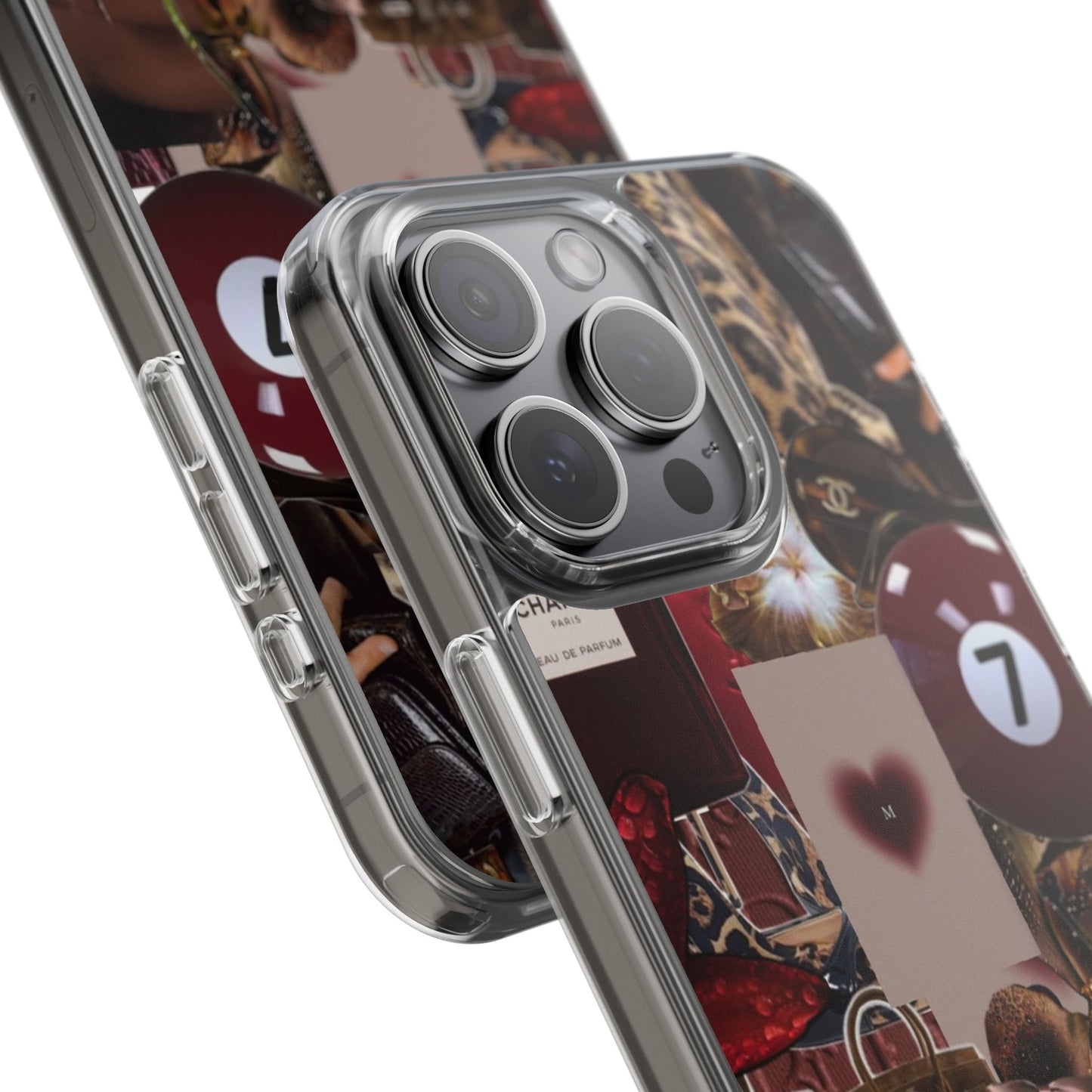 Clear Impact-Resistant Phone Case — Retro Cherry Collage Design